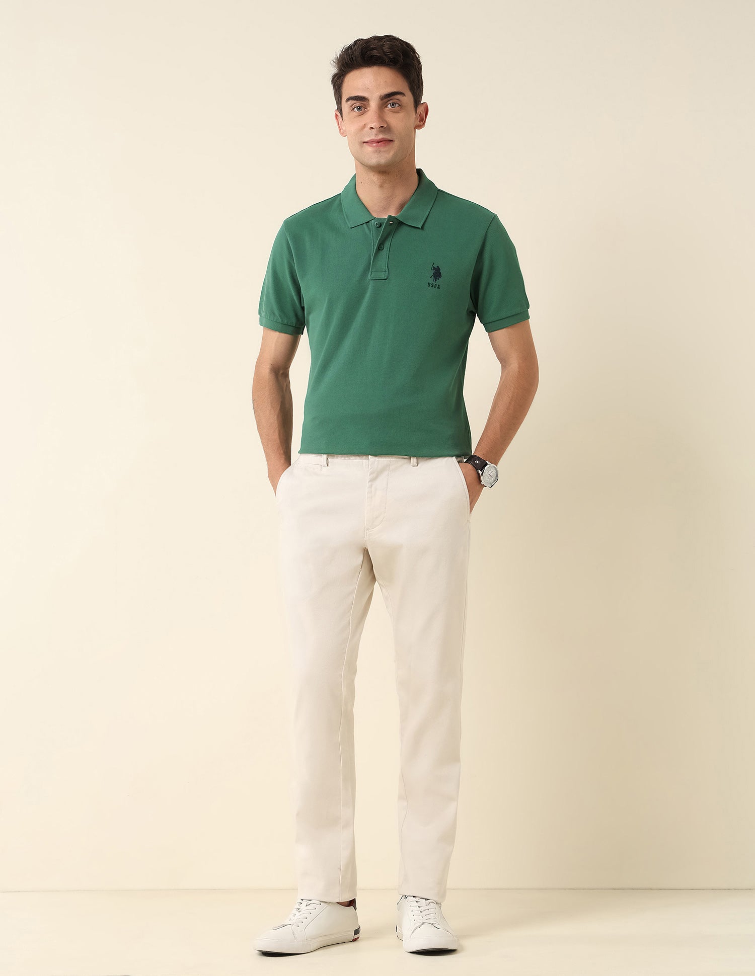 Slim Fit Pure Cotton Polo Shirt Dark Green - U.S. Polo Assn. India | Large
