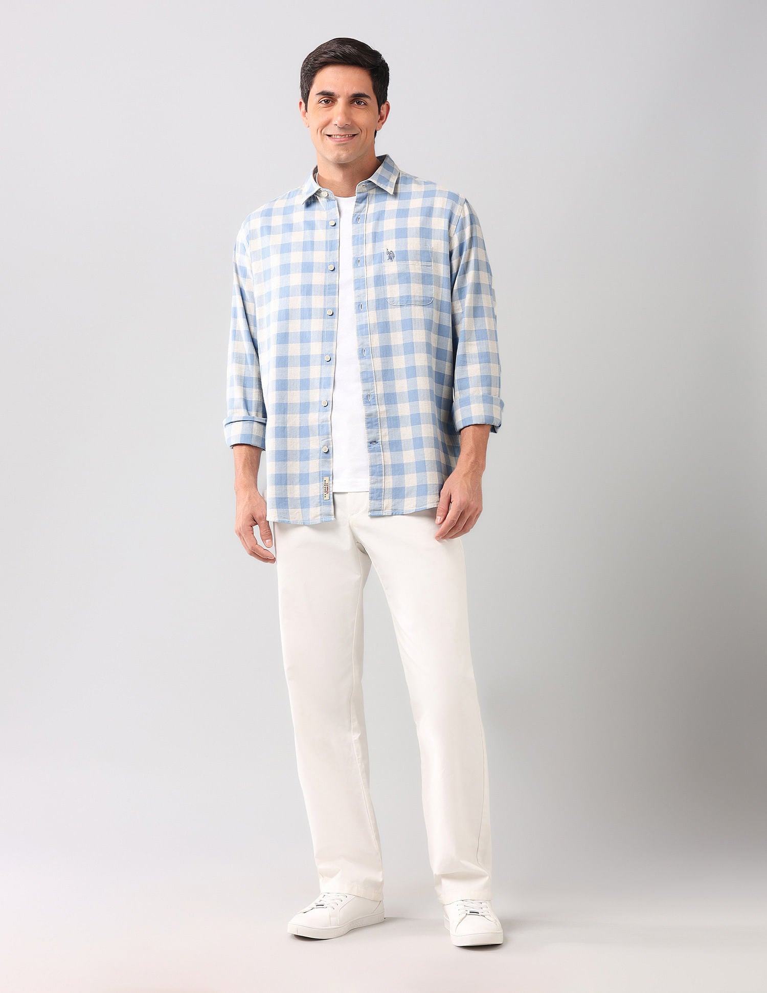 Buffalo Checked Herringbone Shirt Blue - U.S. POLO ASSN. | Large