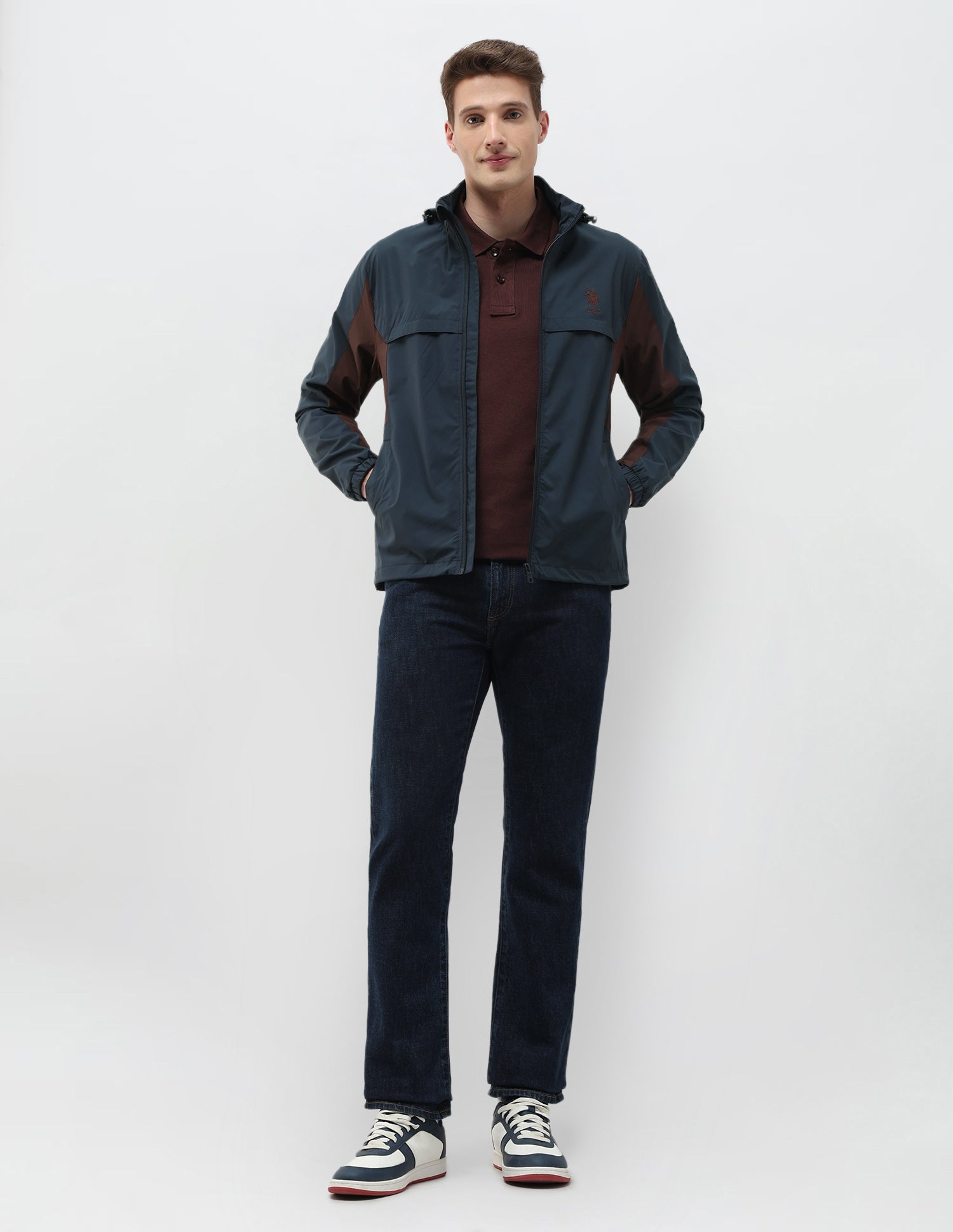 Packable Detachable Hood Colour Blocked Jacket Teal - U.S. Polo Assn. India | Large