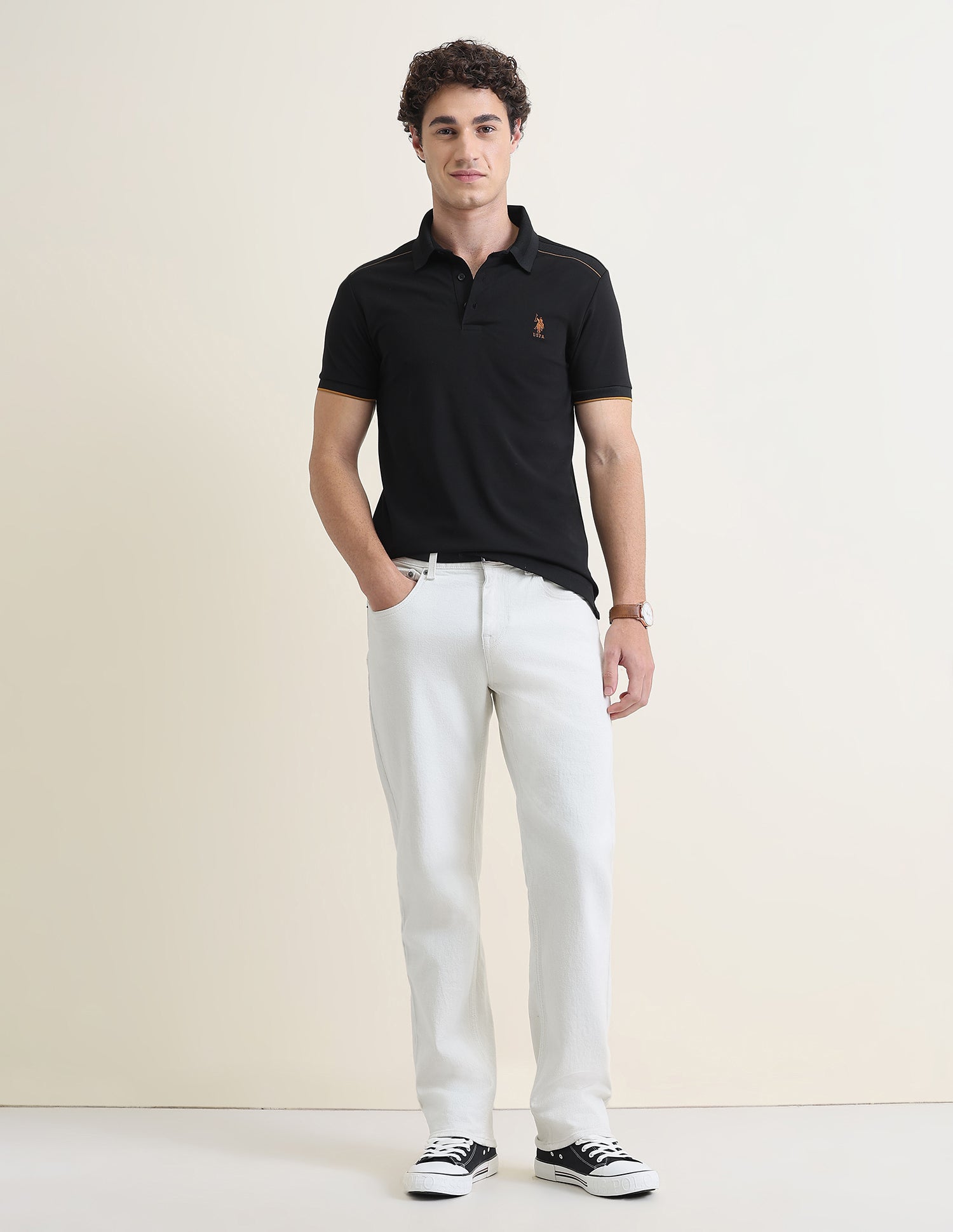 Solid Slim Fit Polo Shirt Black - U.S. Polo Assn. India | Large