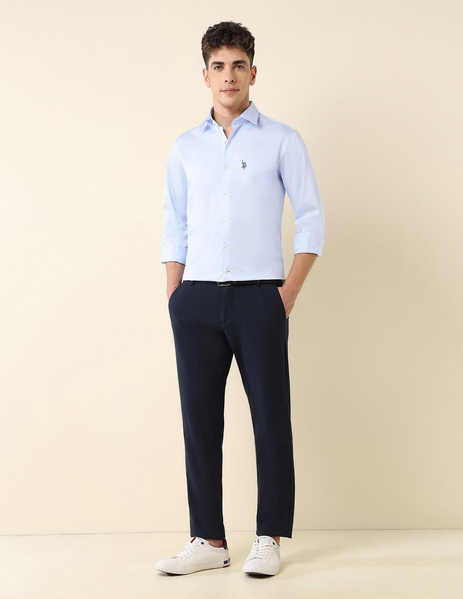 Tailored Fit Satin Shirt Light Blue - U.S. Polo Assn. India | Large