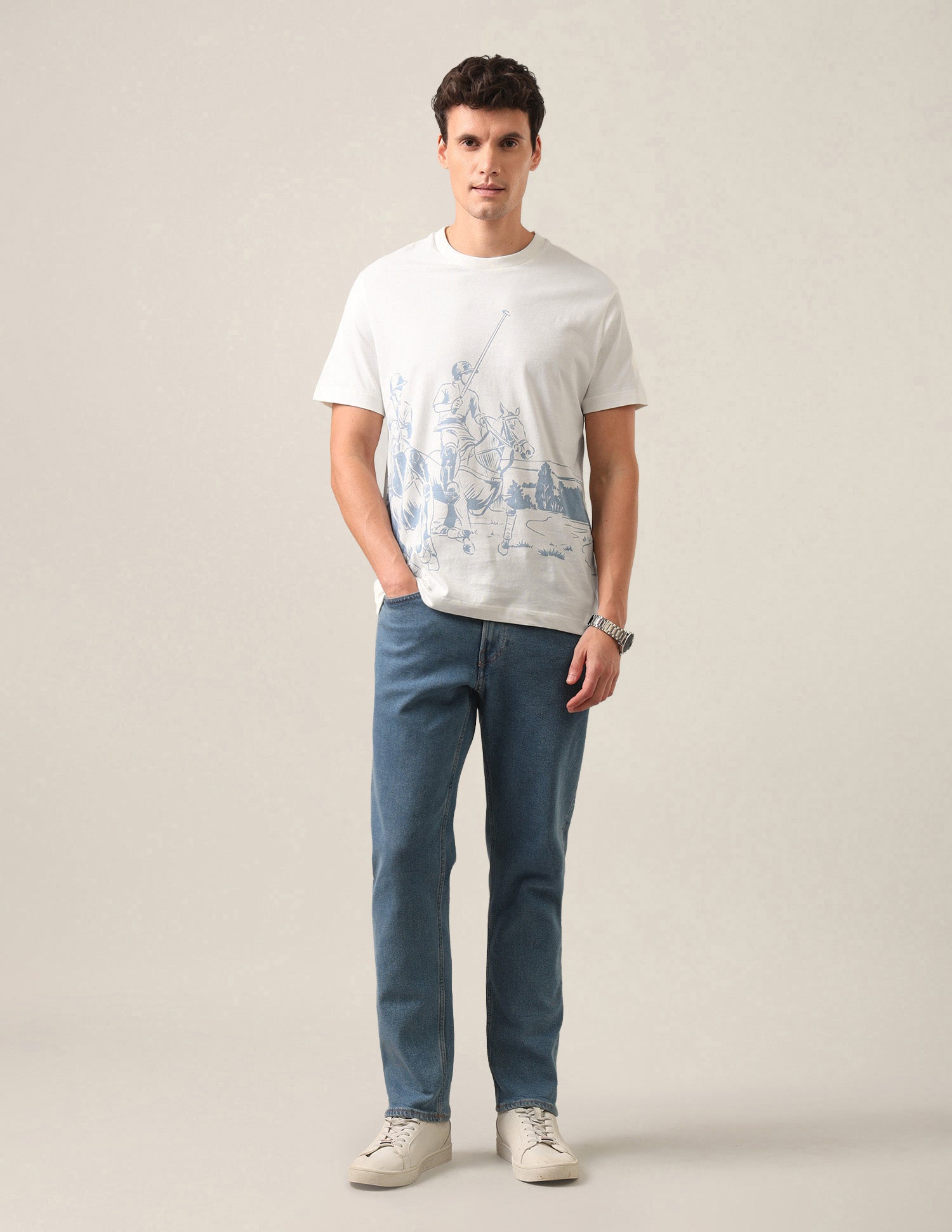 Graphic Brand Printed Regular Fit T-Shirt Ivory - U.S. Polo Assn. India | Large