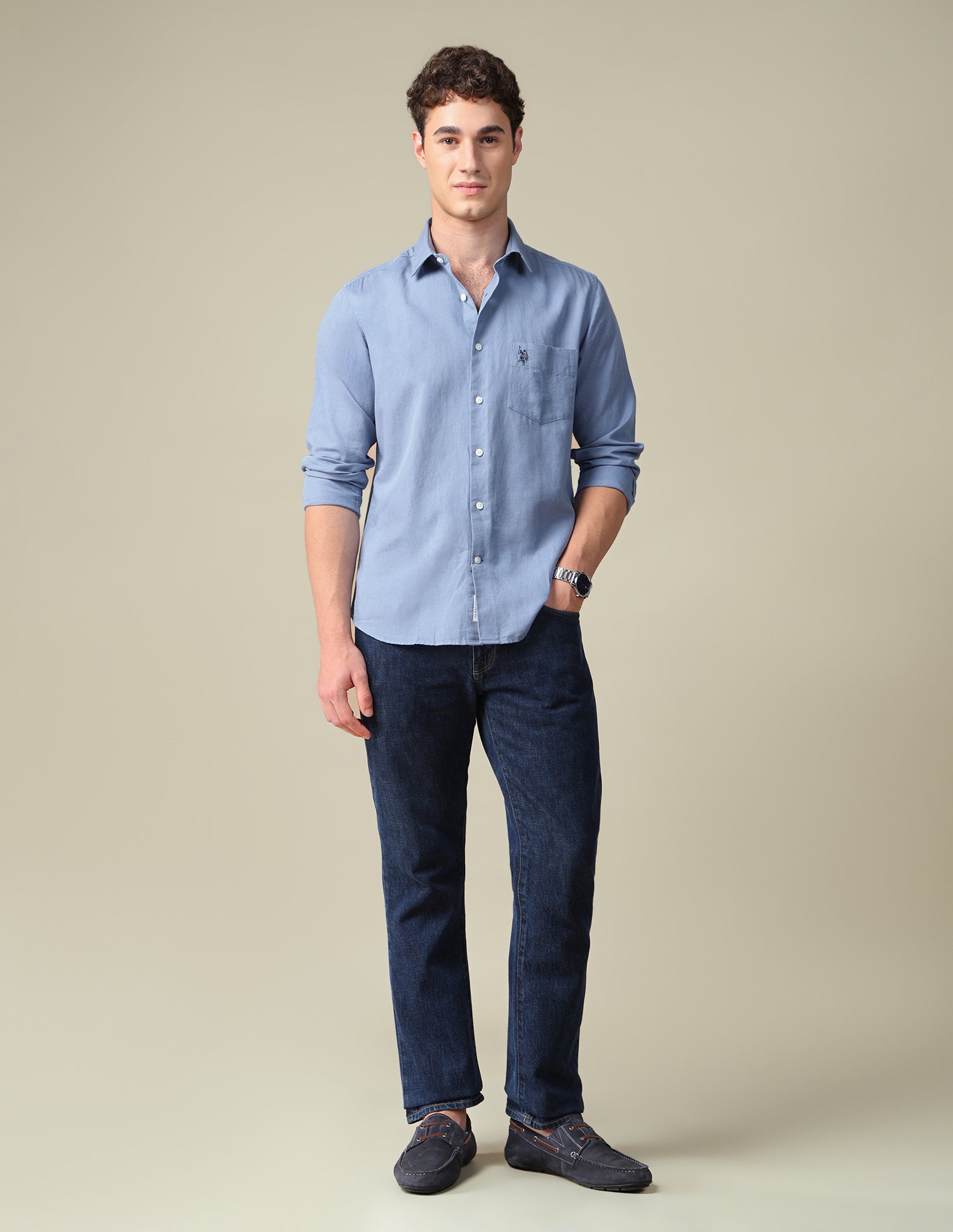 Solid Tailored Fit Shirt Blue - U.S. Polo Assn. India | Large