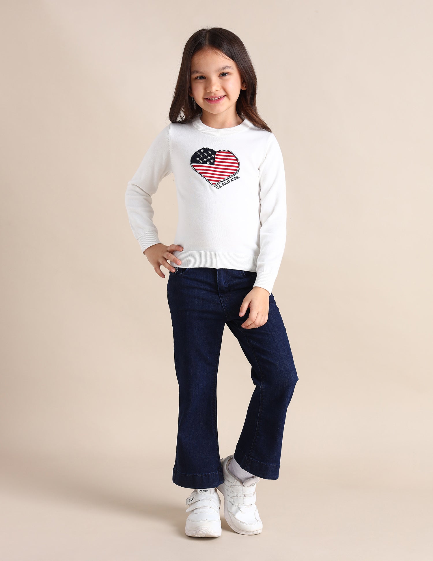 Girls Regular Fit Graphic Printed Sweater Off White - U.S. POLO ASSN. | Large