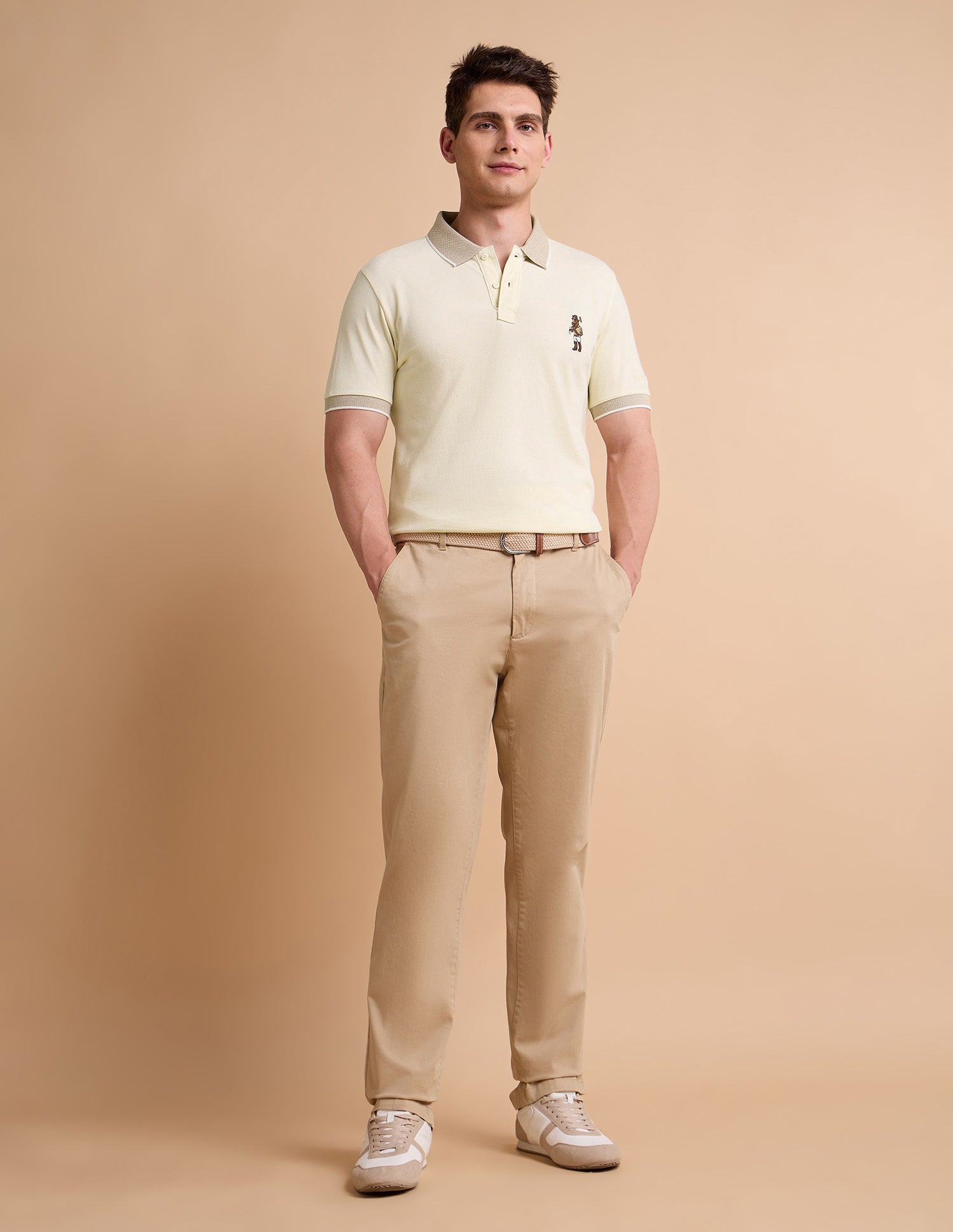 Solid Pure Cotton Polo Shirt Beige - U.S. POLO ASSN. | Large