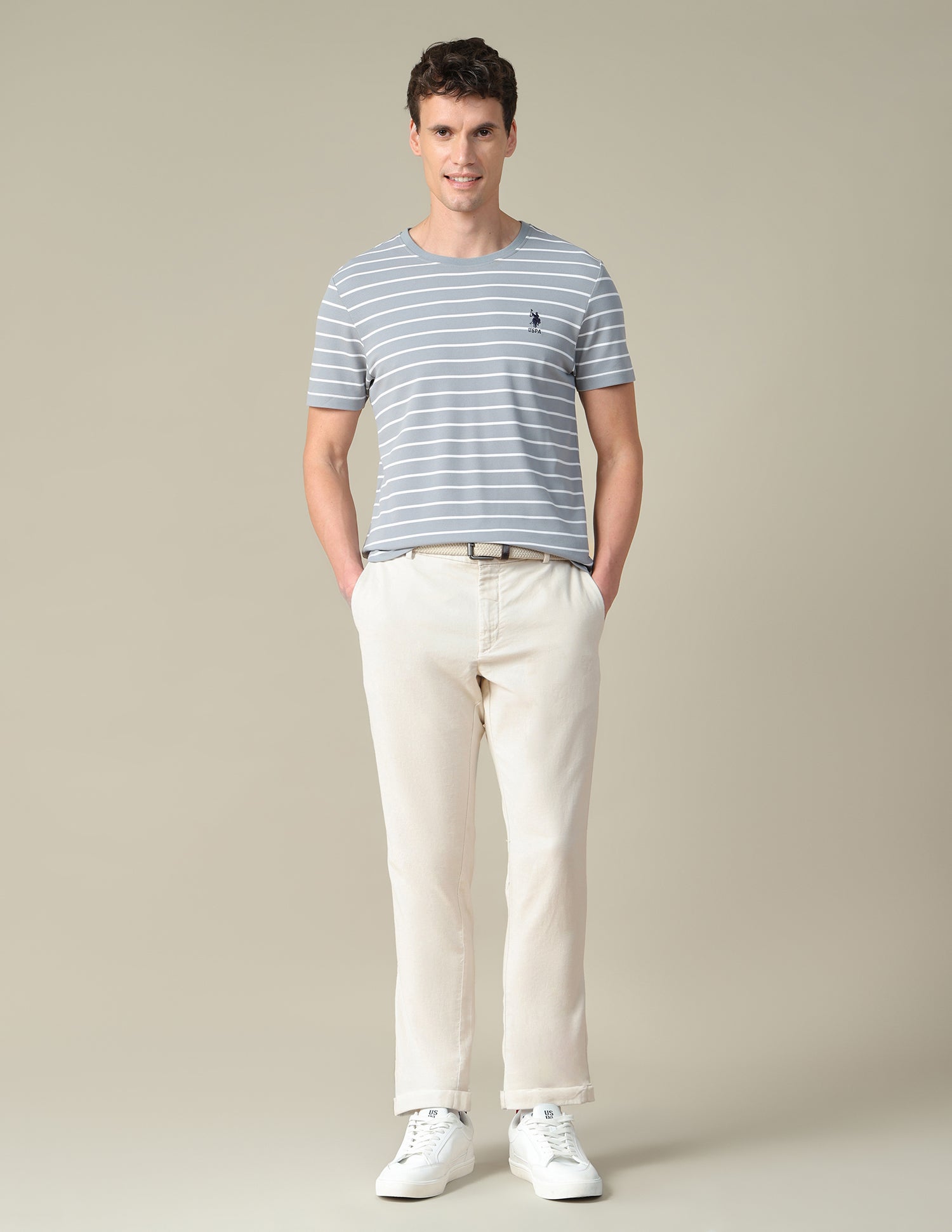 Mid Rise Denver Slim Fit Trousers Beige - U.S. Polo Assn. India | Large