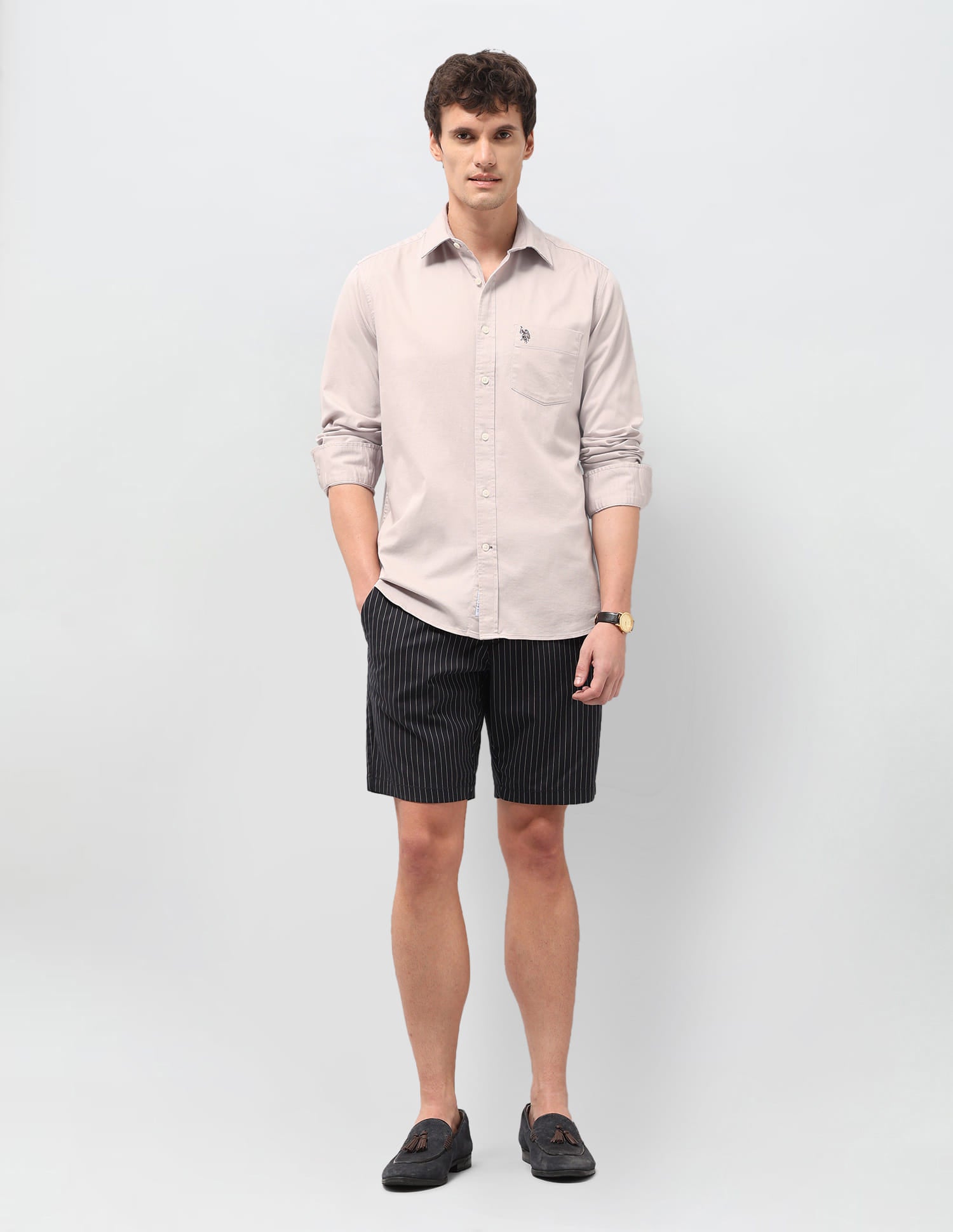 Solid Dobby Tailored Fit Shirt Beige - U.S. Polo Assn. India | Large