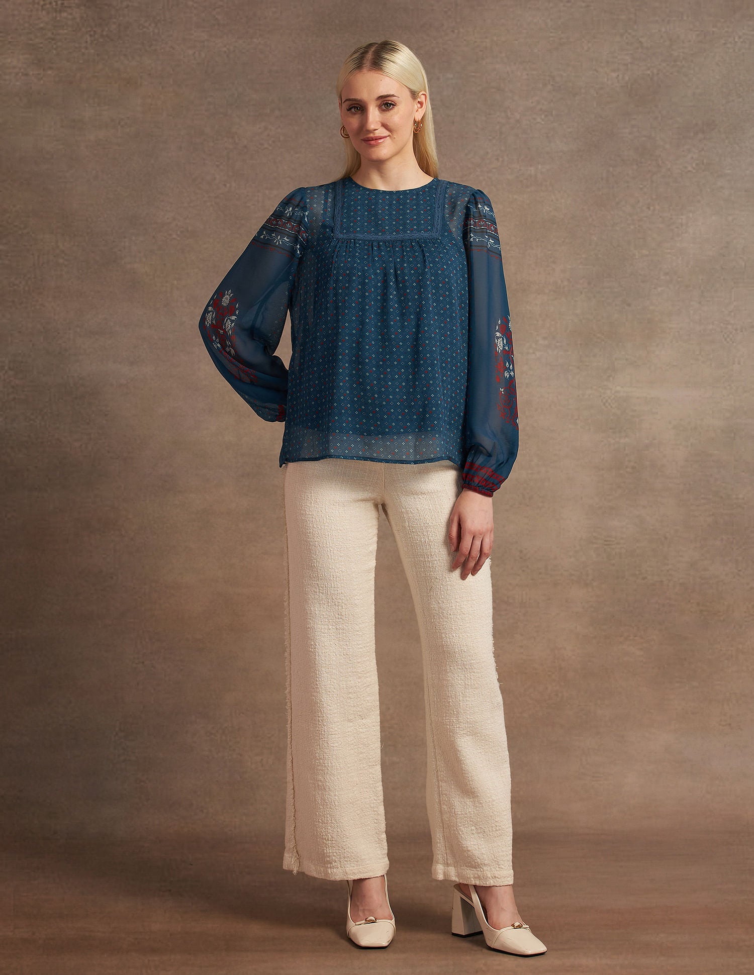 Boho Printed Crinkled Chiffon Top Multicolor - U.S. POLO ASSN. | Large