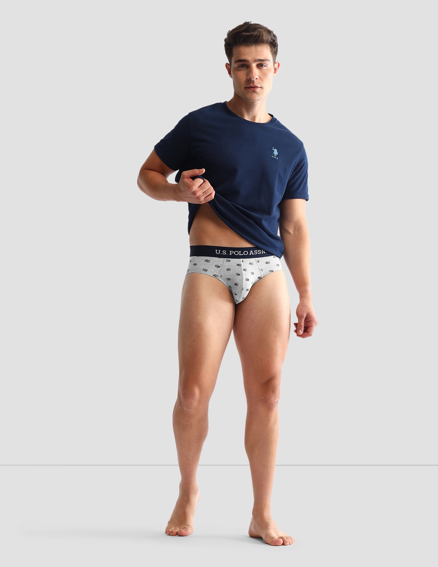Anti Microbial Printed OEB14 Briefs - Pack Of 3 Navy, Grey Melange and Navy - U.S. POLO ASSN. | Large