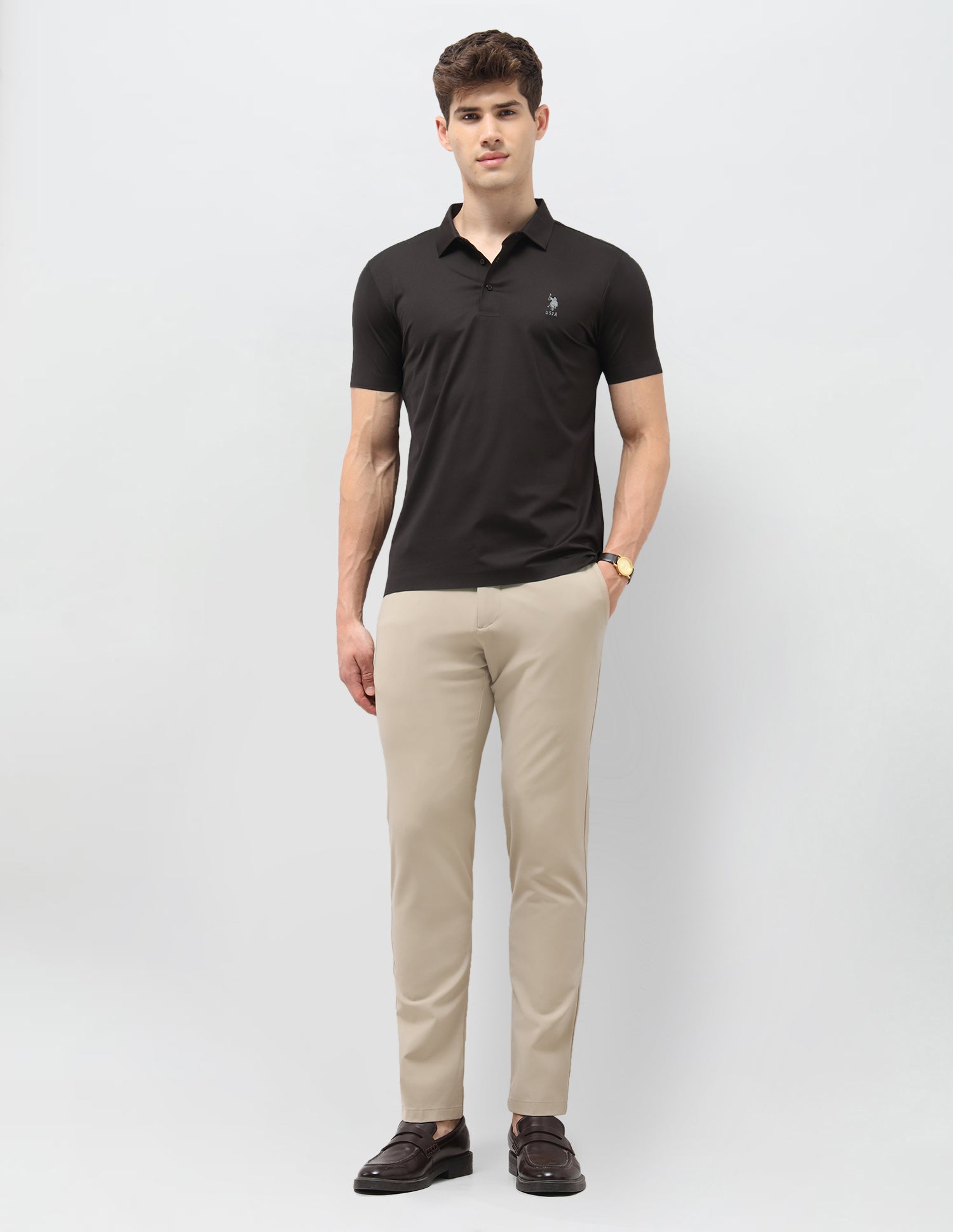 Solid Slim Fit Polo Shirt Dark Brown - U.S. Polo Assn. India | Large