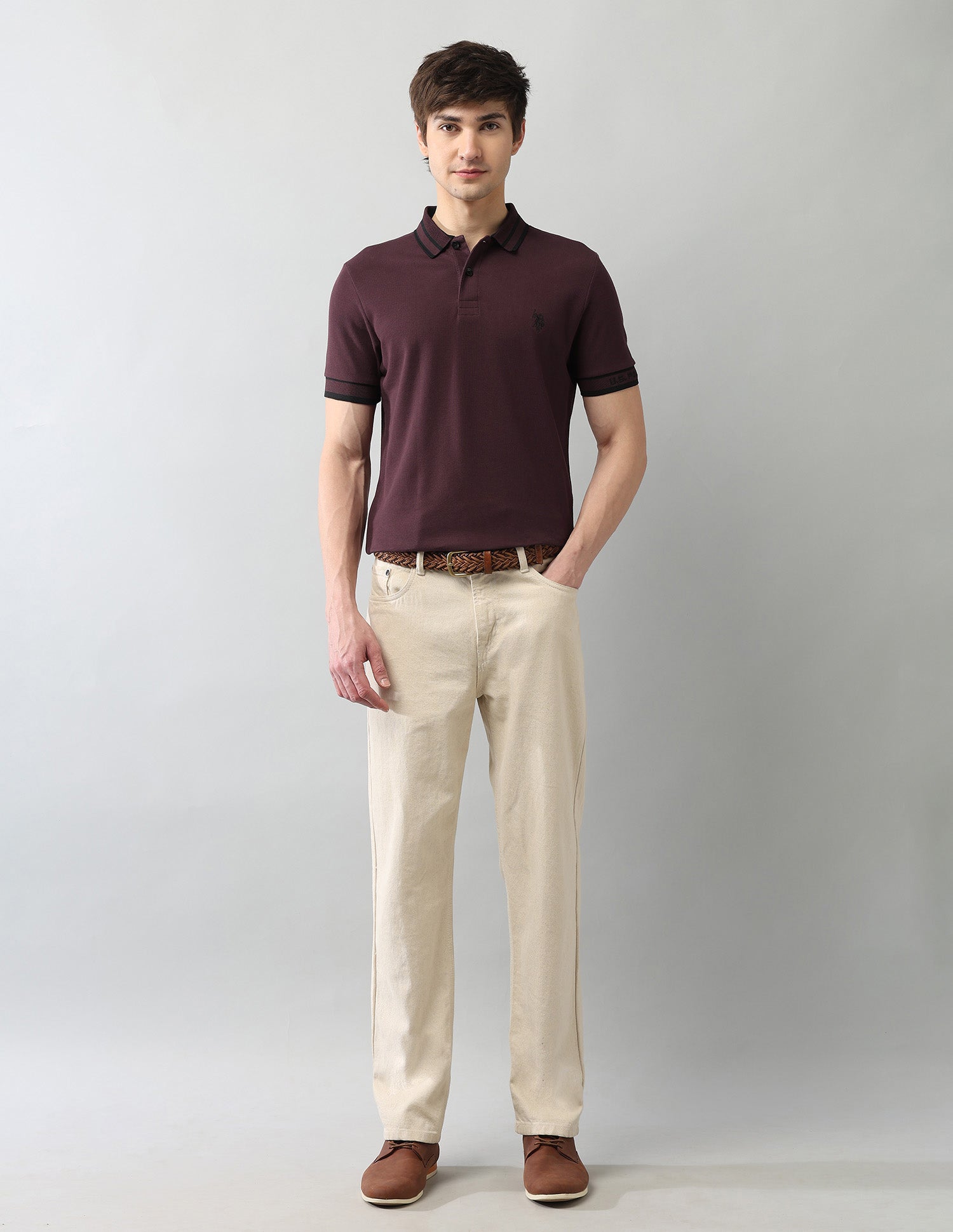Solid Pure Cotton Black Label Polo Shirt Burgundy - U.S. Polo Assn. India | Large