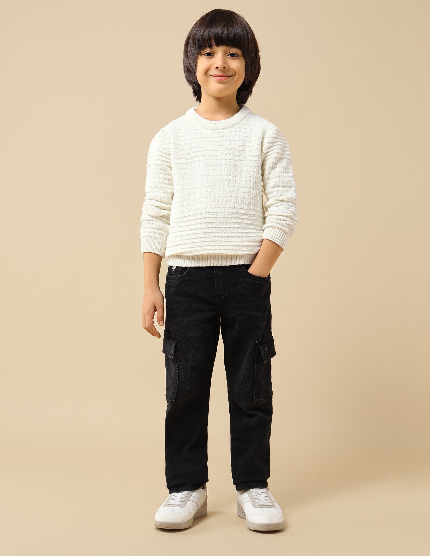 Boys Textured Mini Me Sweater White - U.S. POLO ASSN. | Large