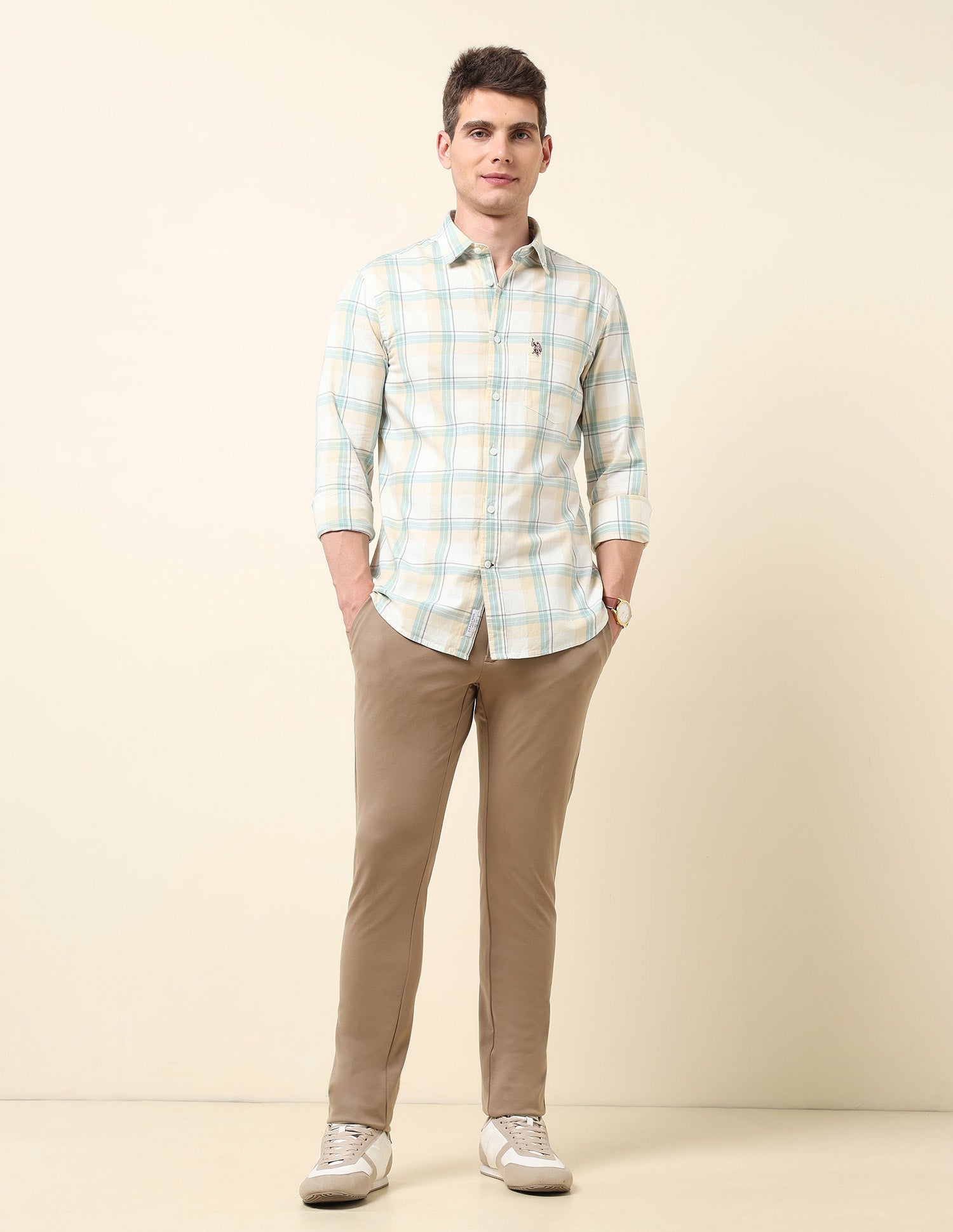 Tartan Checked Twill Shirt Beige - U.S. Polo Assn. India | Large