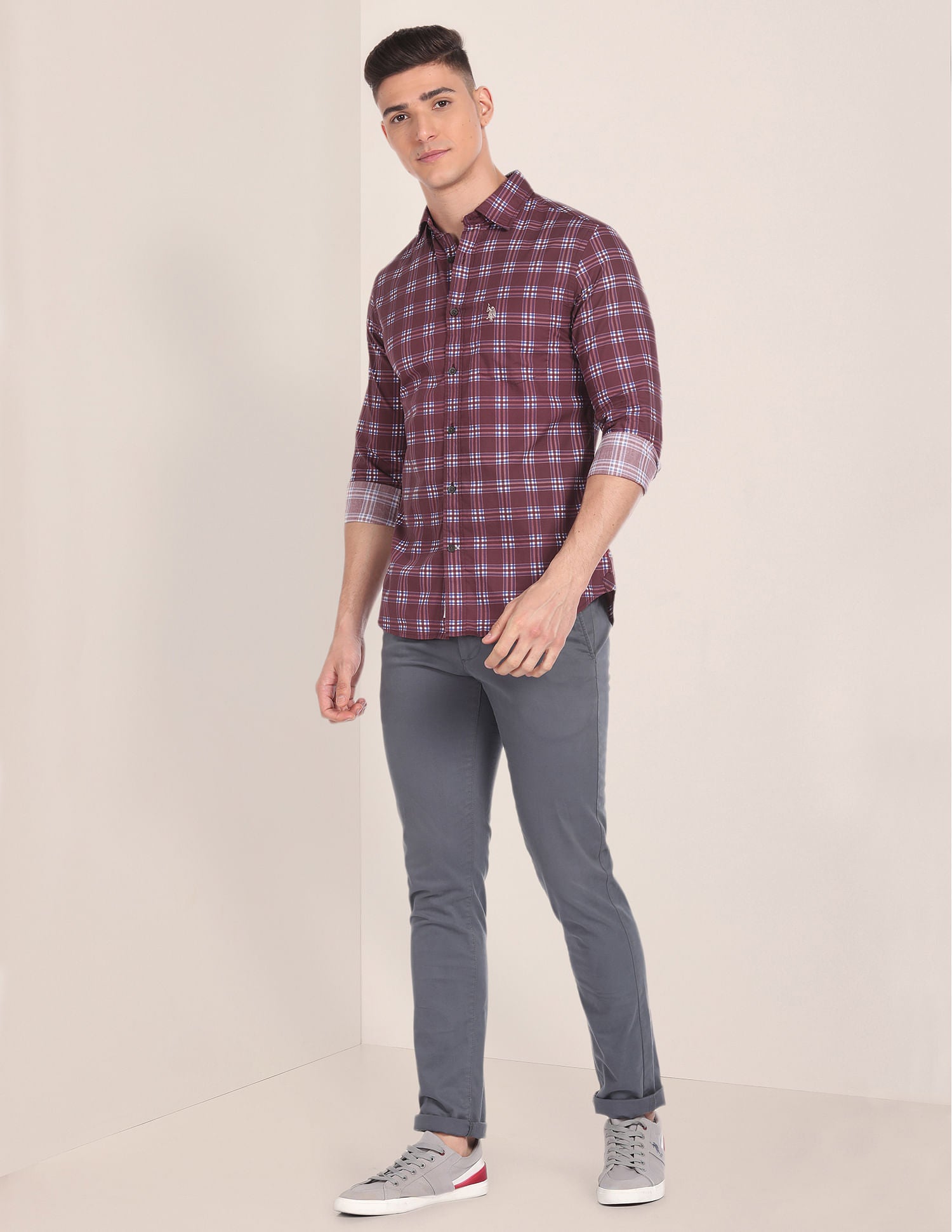 Spread Collar Twill Shirt Maroon - U.S. Polo Assn. India | Large