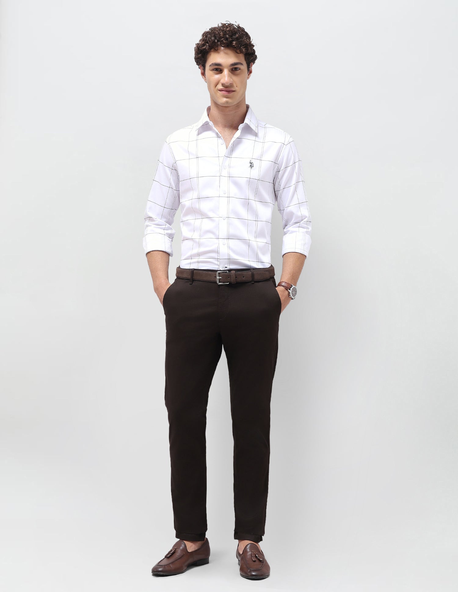 Super Slim Fit Satin Trousers Brown - U.S. Polo Assn. India | Large
