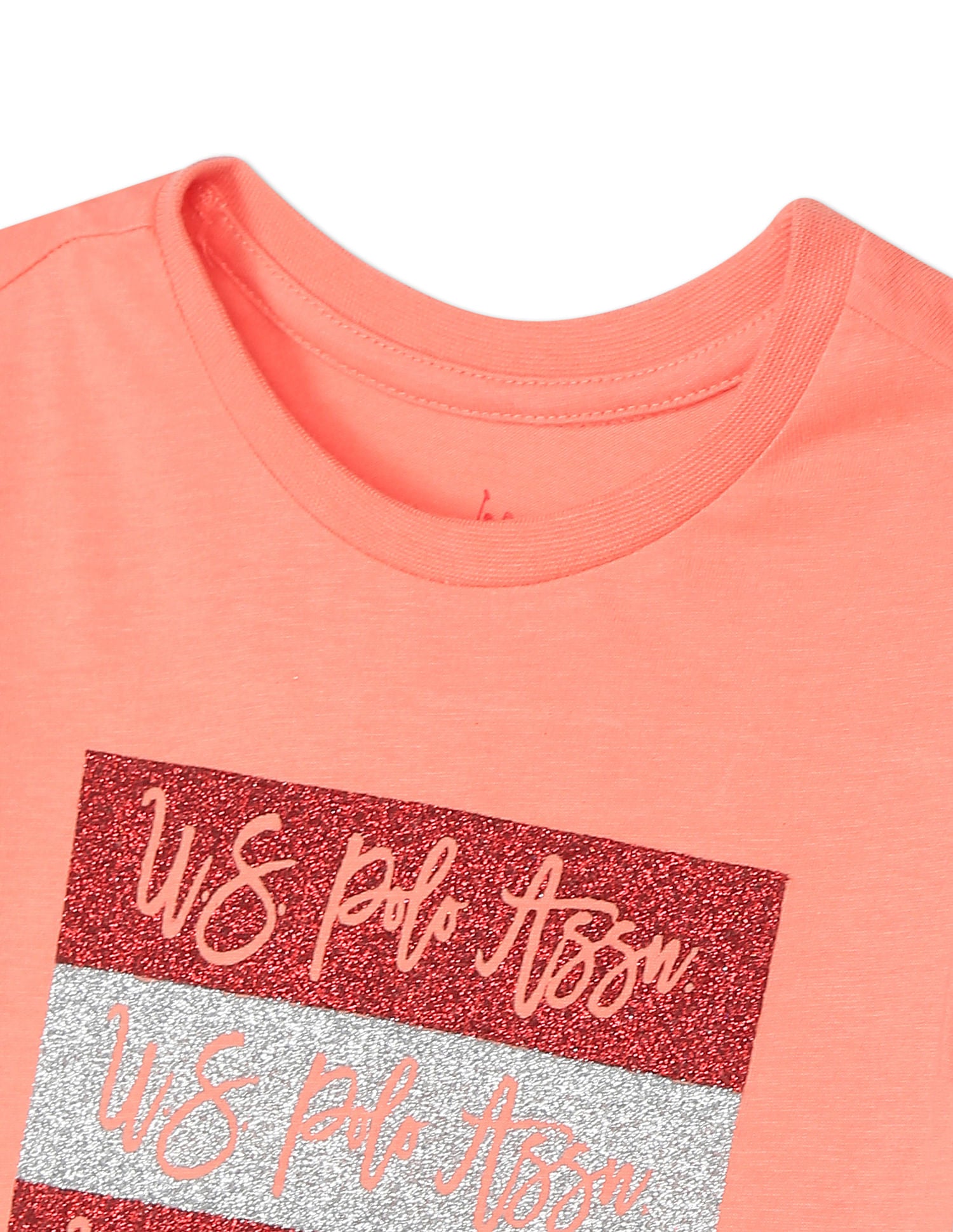 Girls Coral Crew Neck Glitter Logo T-Shirt Coral - U.S. POLO ASSN. | Large