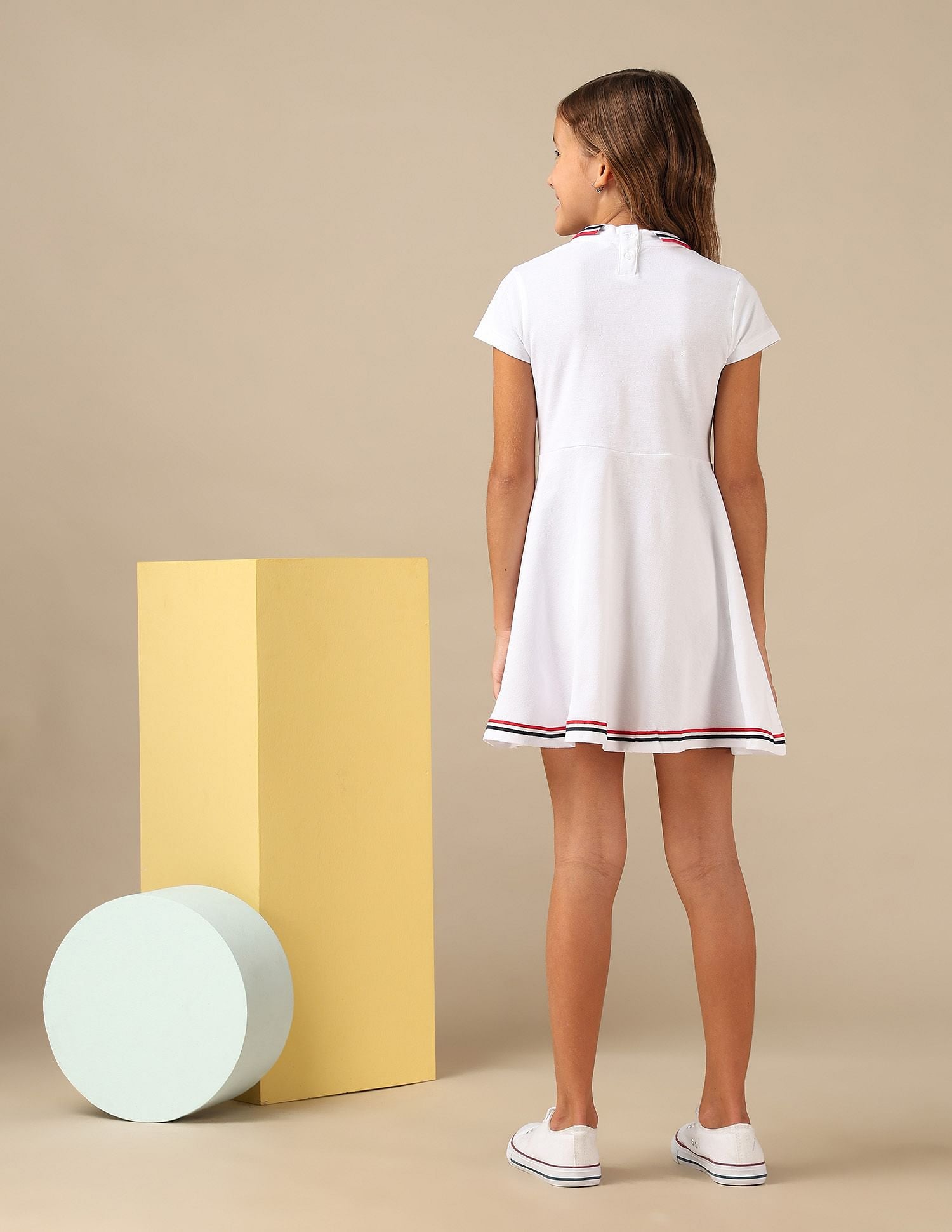 Girls Brand Appliqued Skater Dress White - U.S. POLO ASSN. | Large