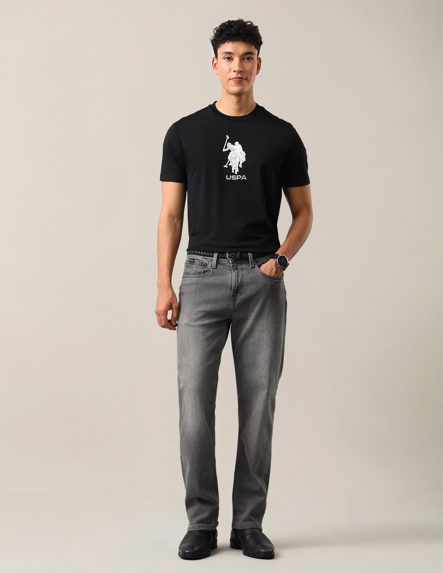 Brand Printed Slim Fit T-Shirt Black - U.S. Polo Assn. India | Large