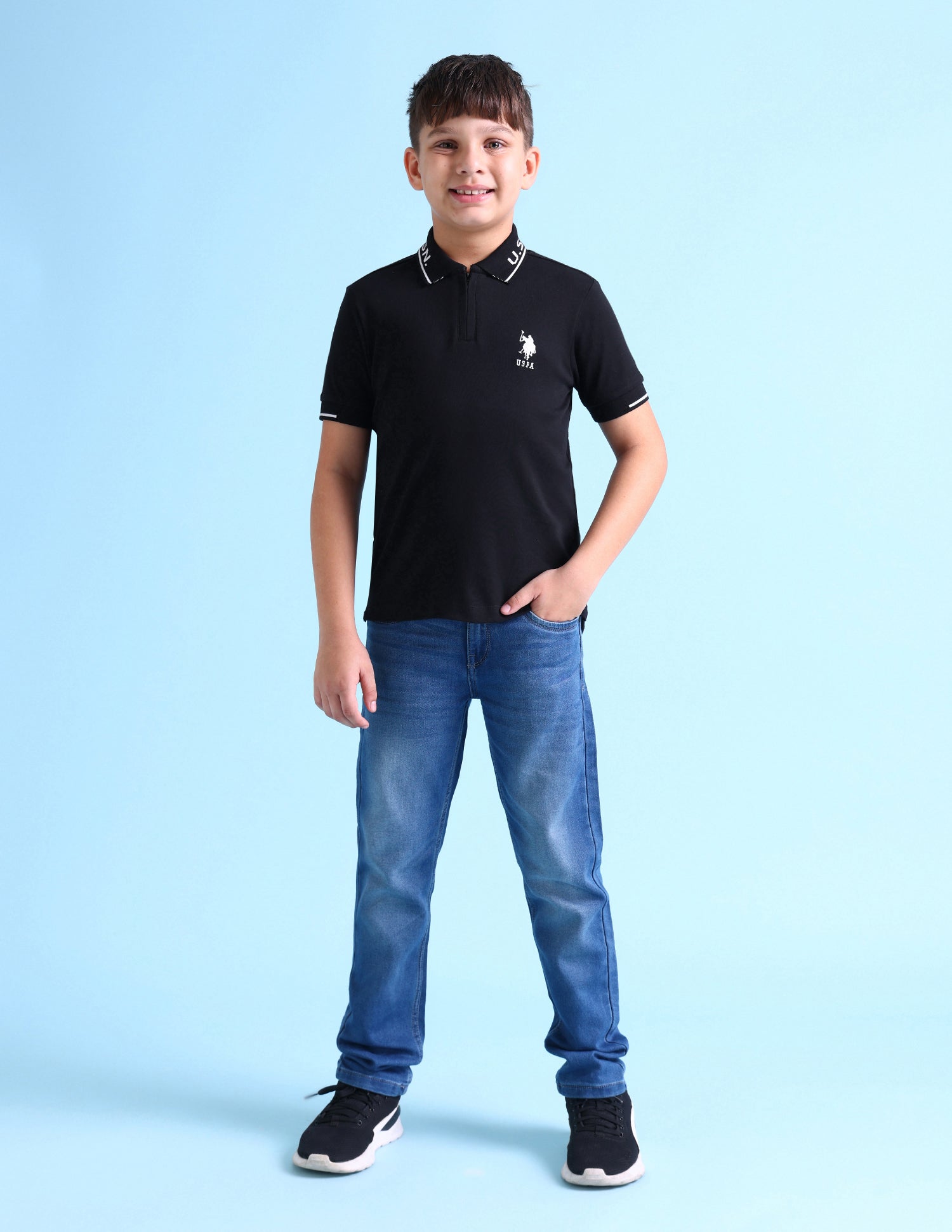 Cotton Striped Collar Polo Shirt Black - U.S. POLO ASSN. | Large