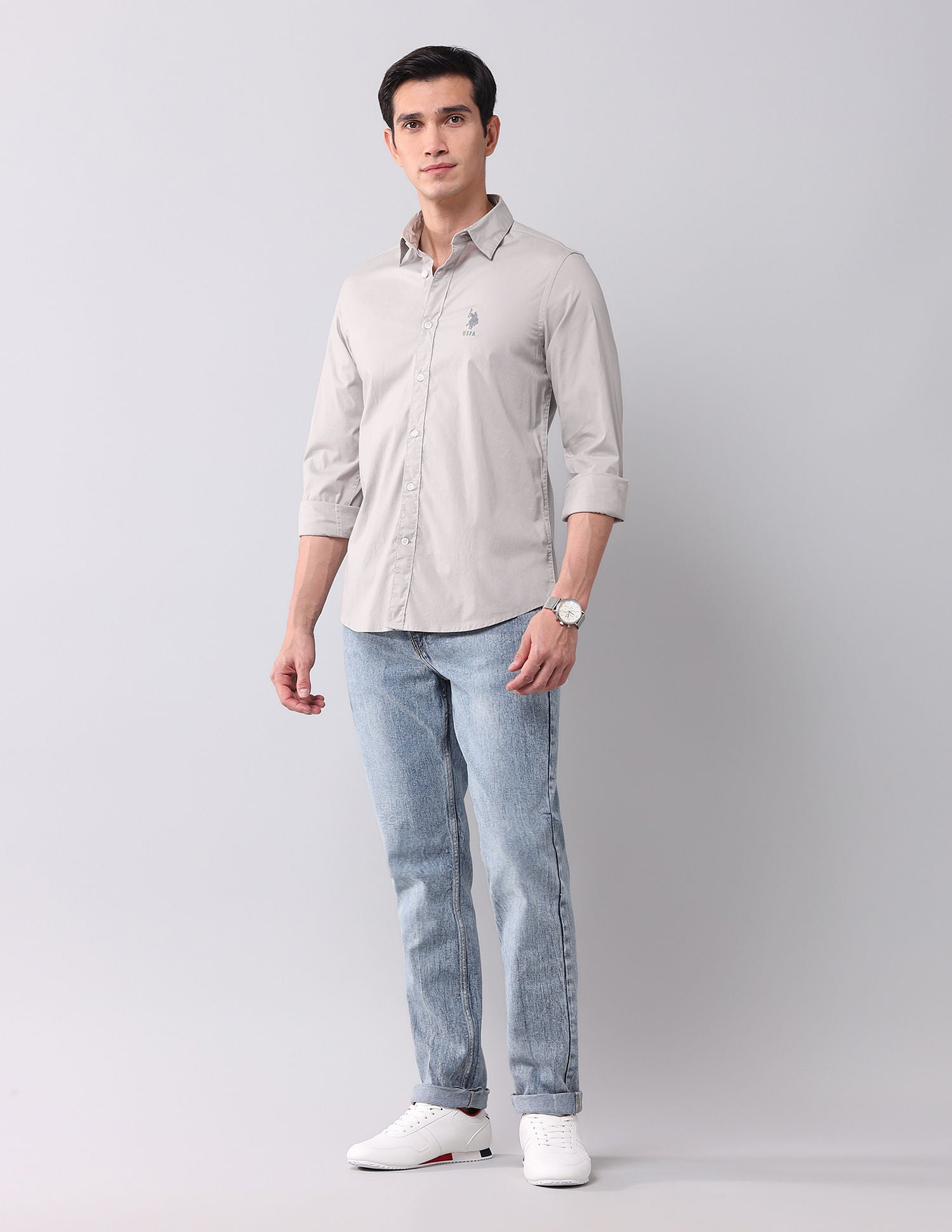 Regular Fit Twill Solid Shirt Grey - U.S. POLO ASSN. | Large