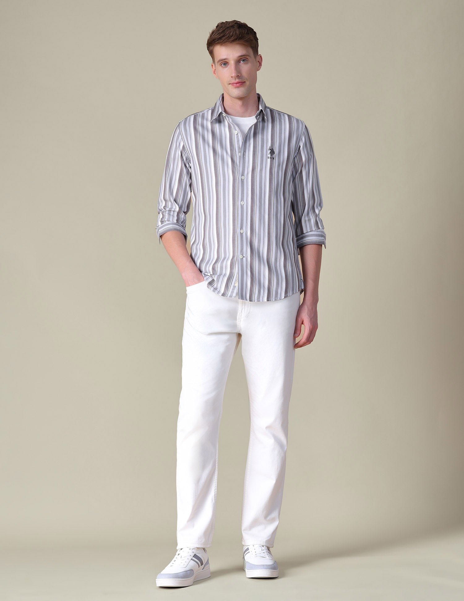 Vertical Striped Regular Fit Shirt Grey - U.S. POLO ASSN. | Large