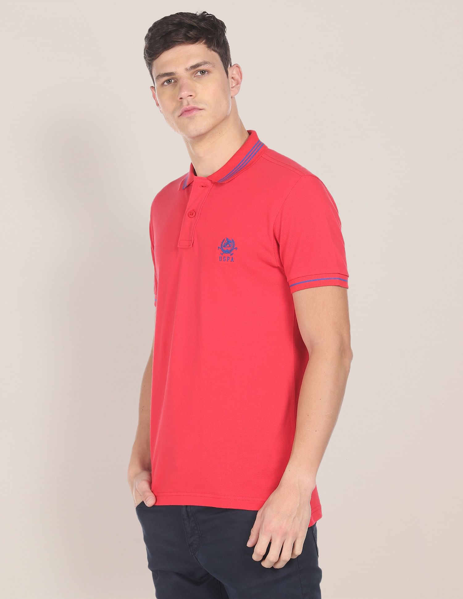 Cotton Solid Polo Shirt Coral Red - U.S. POLO ASSN. | Large