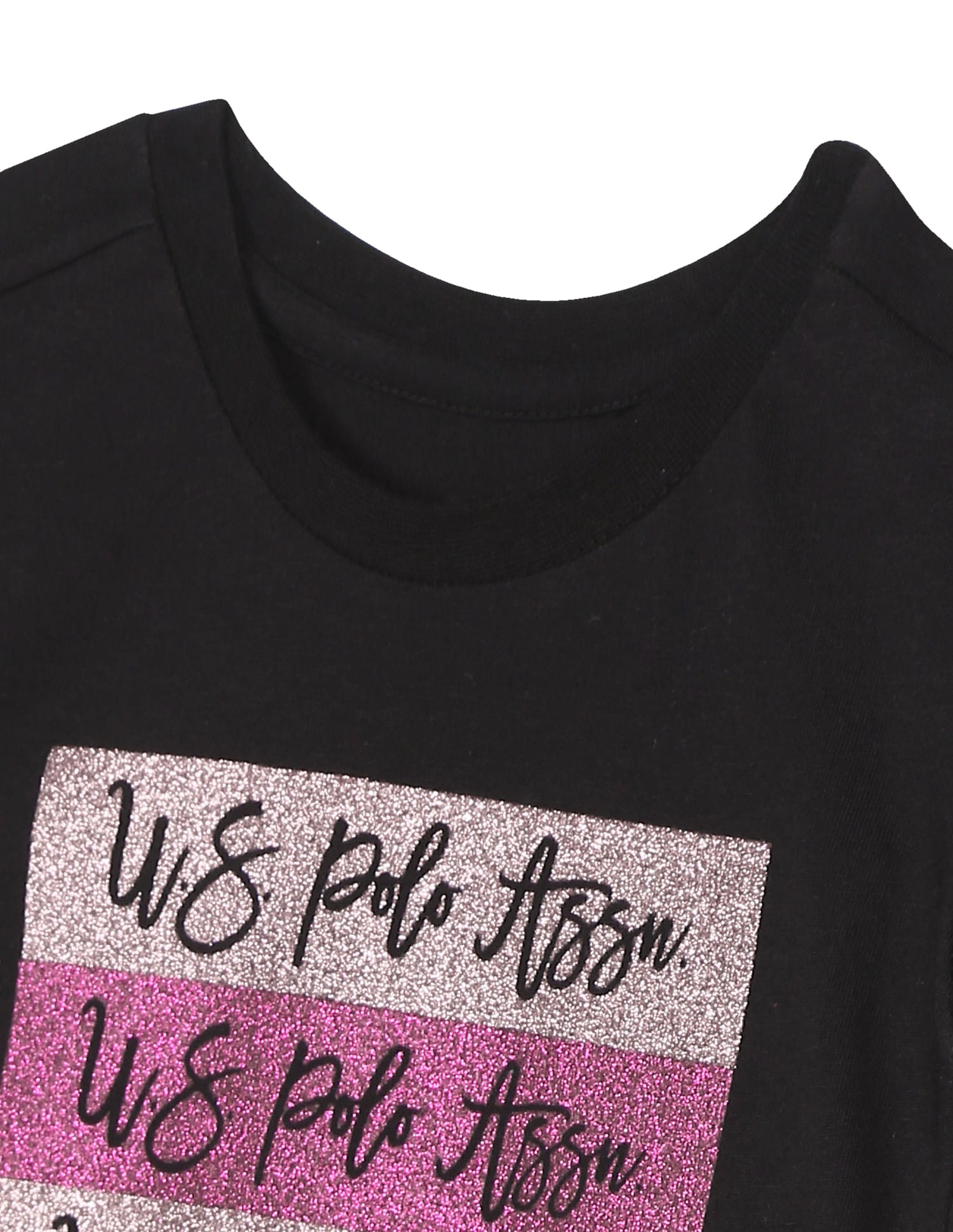 Girls Black Brand Print Cotton T-Shirt Black - U.S. POLO ASSN. | Large
