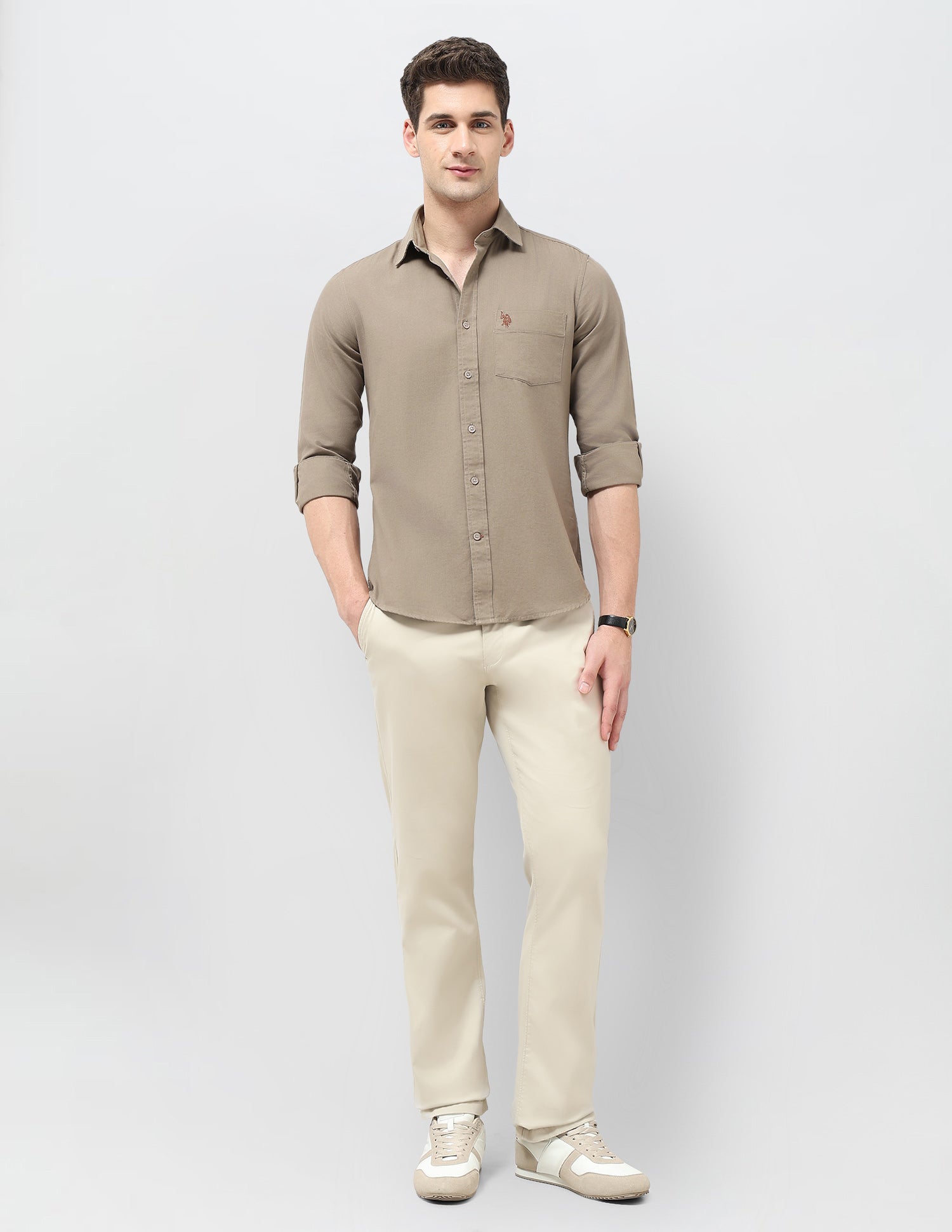 Tailored Fit Solid Shirt Light Brown - U.S. Polo Assn. India | Large