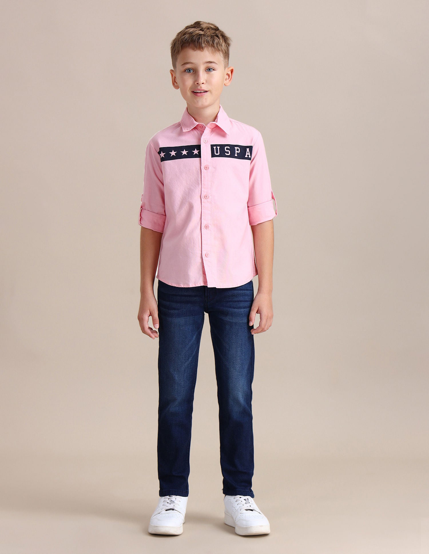 Boys Brand Printed Cotton Shirt Light Pink - U.S. POLO ASSN. | Large