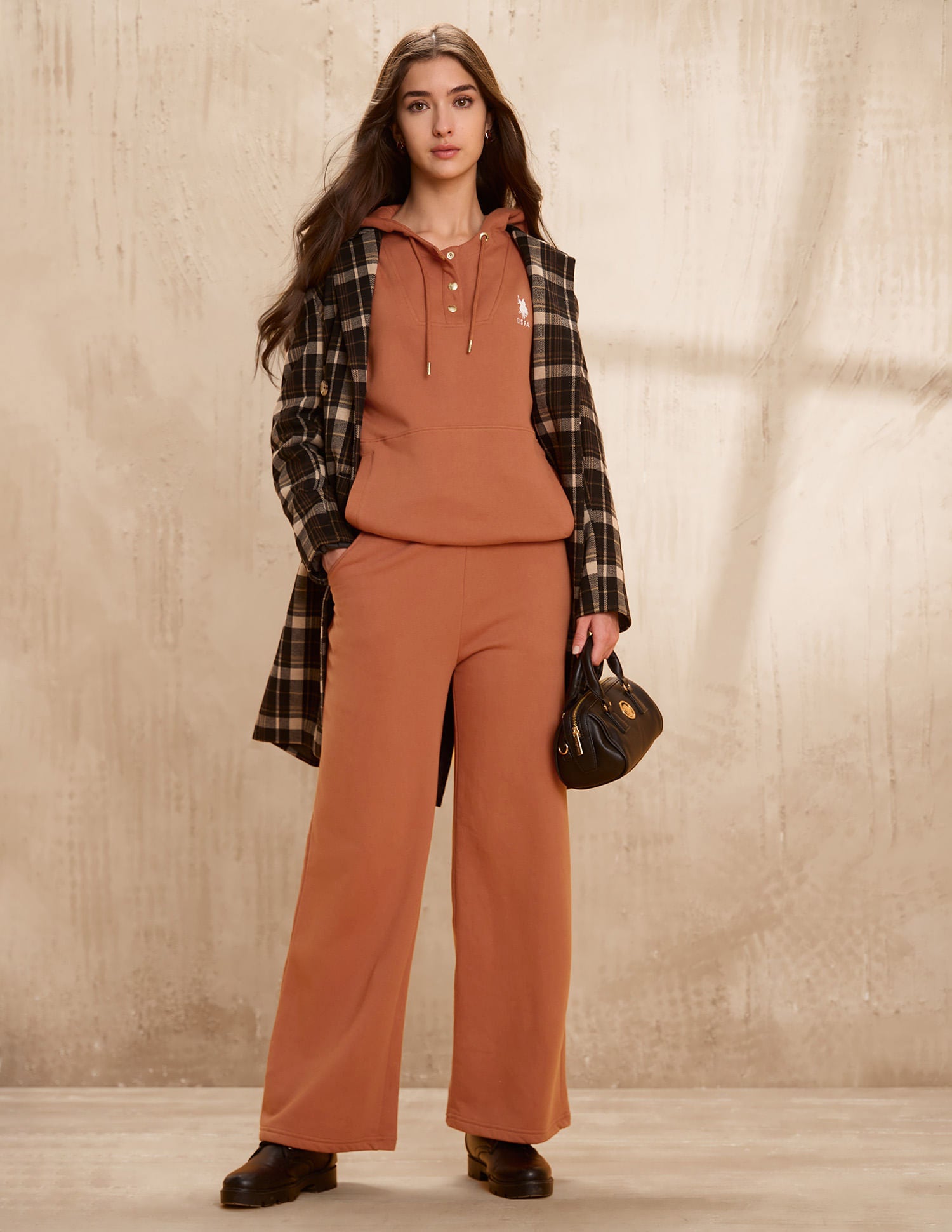 Brand Printed Hooded Sweatshirt Brown - U.S. POLO ASSN. | Large