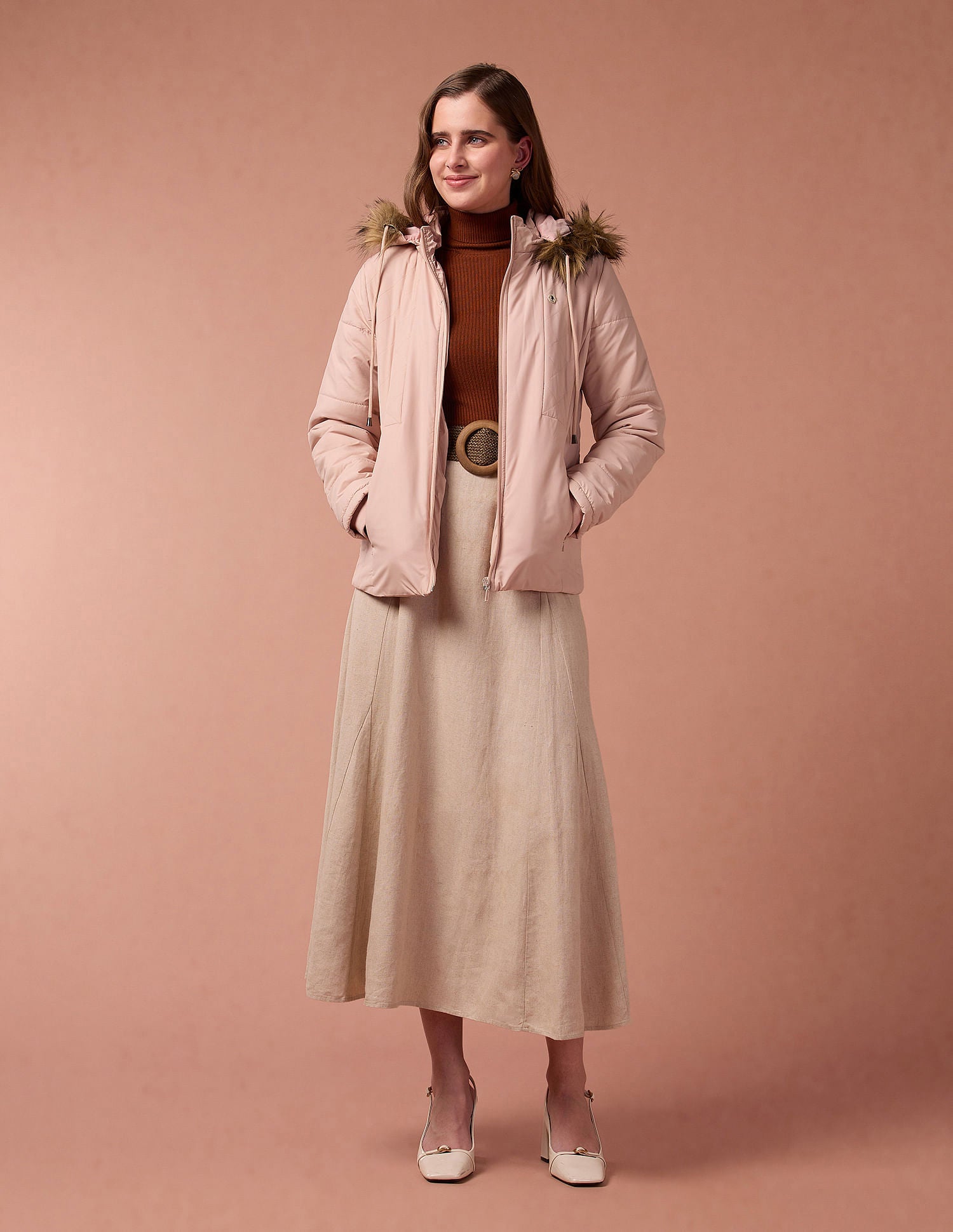 Solid Hooded Puffer Jacket Peach - U.S. POLO ASSN. | Large