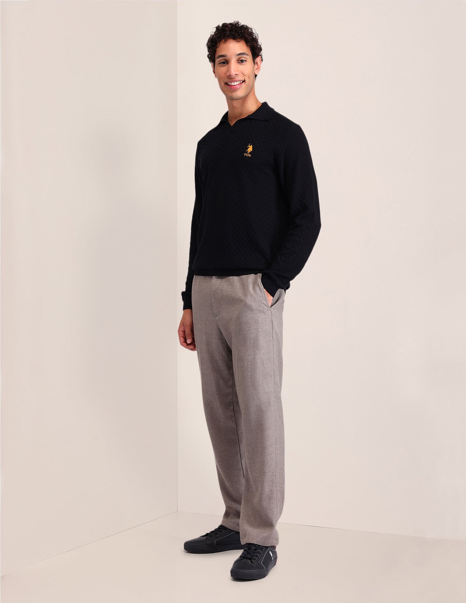Textured Regular Fit Sweater Black - U.S. Polo Assn. India | Large