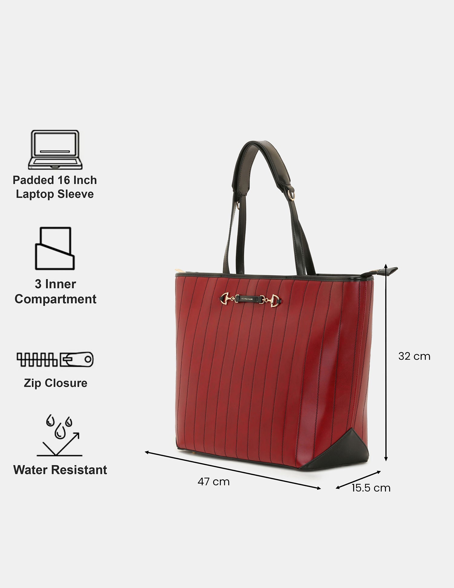 Women Bunny Striped Office Tote bag Burgundy - U.S. POLO ASSN. | Large