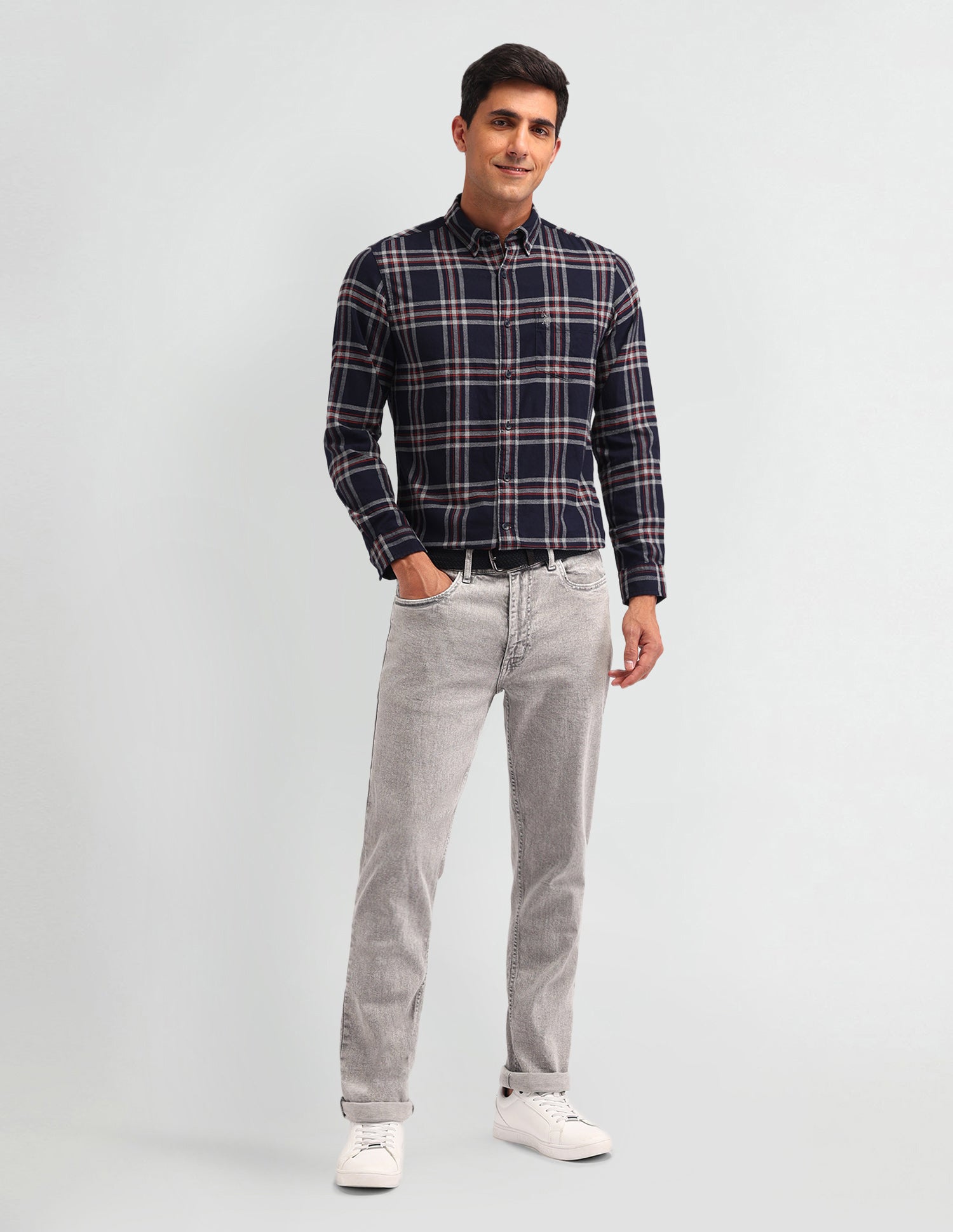 Tartan Check Printed Slim Fit Shirt Navy - U.S. Polo Assn. India | Large