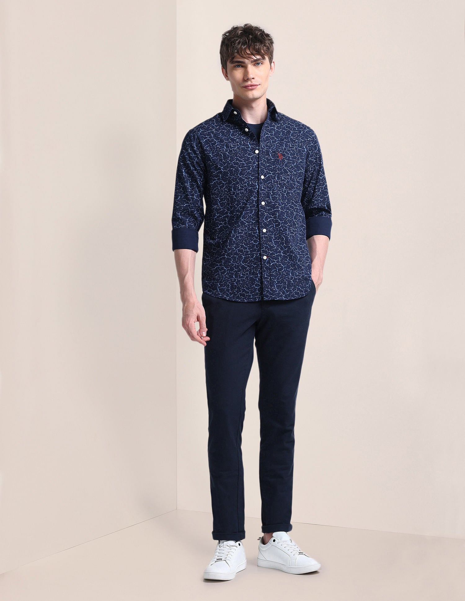 Cutaway Collar Cotton Shirt NAVY BLUE - U.S. Polo Assn. India | Large