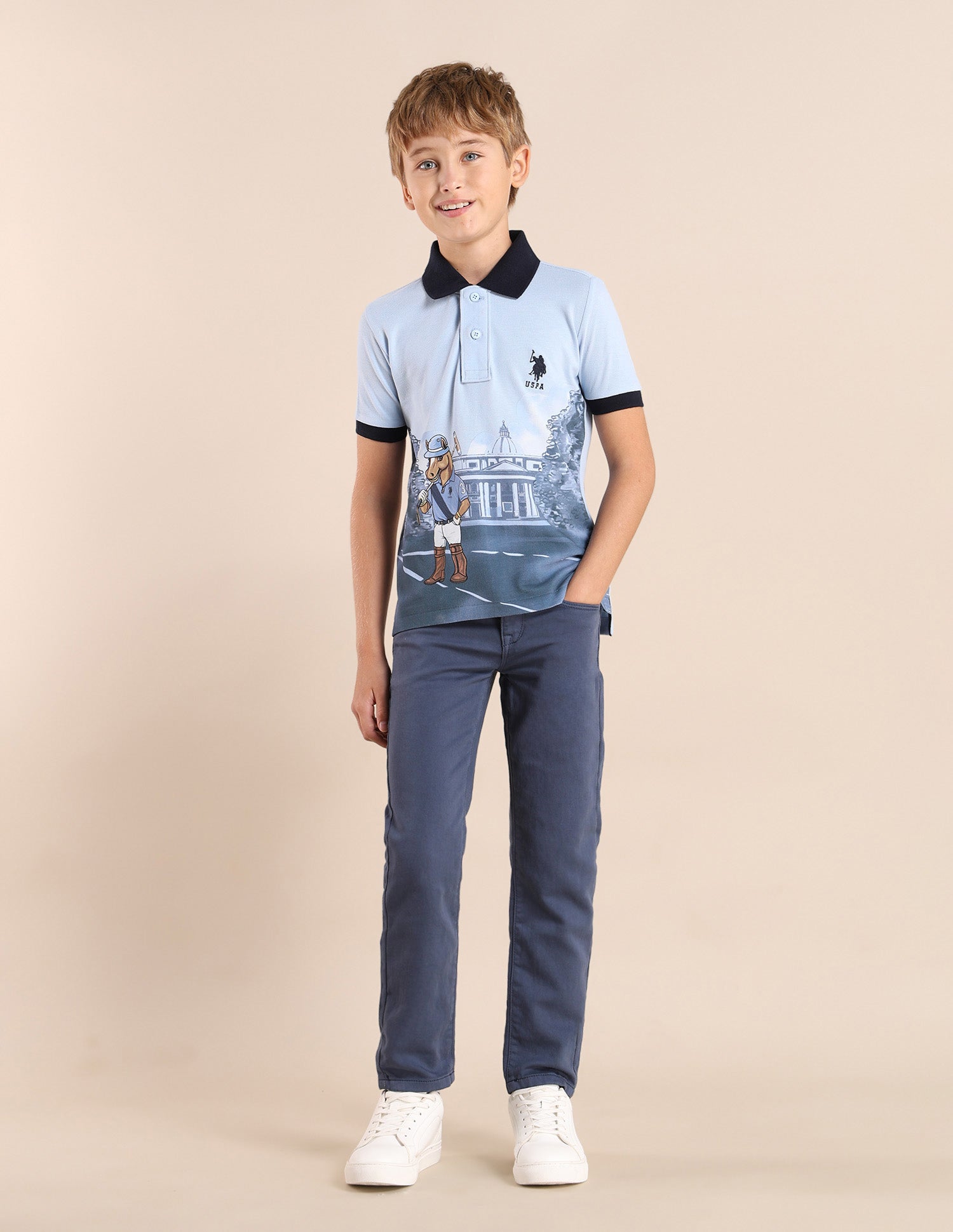 Boys Graphic Printed Regular Fit Polo Shirt Blue - U.S. POLO ASSN. | Large