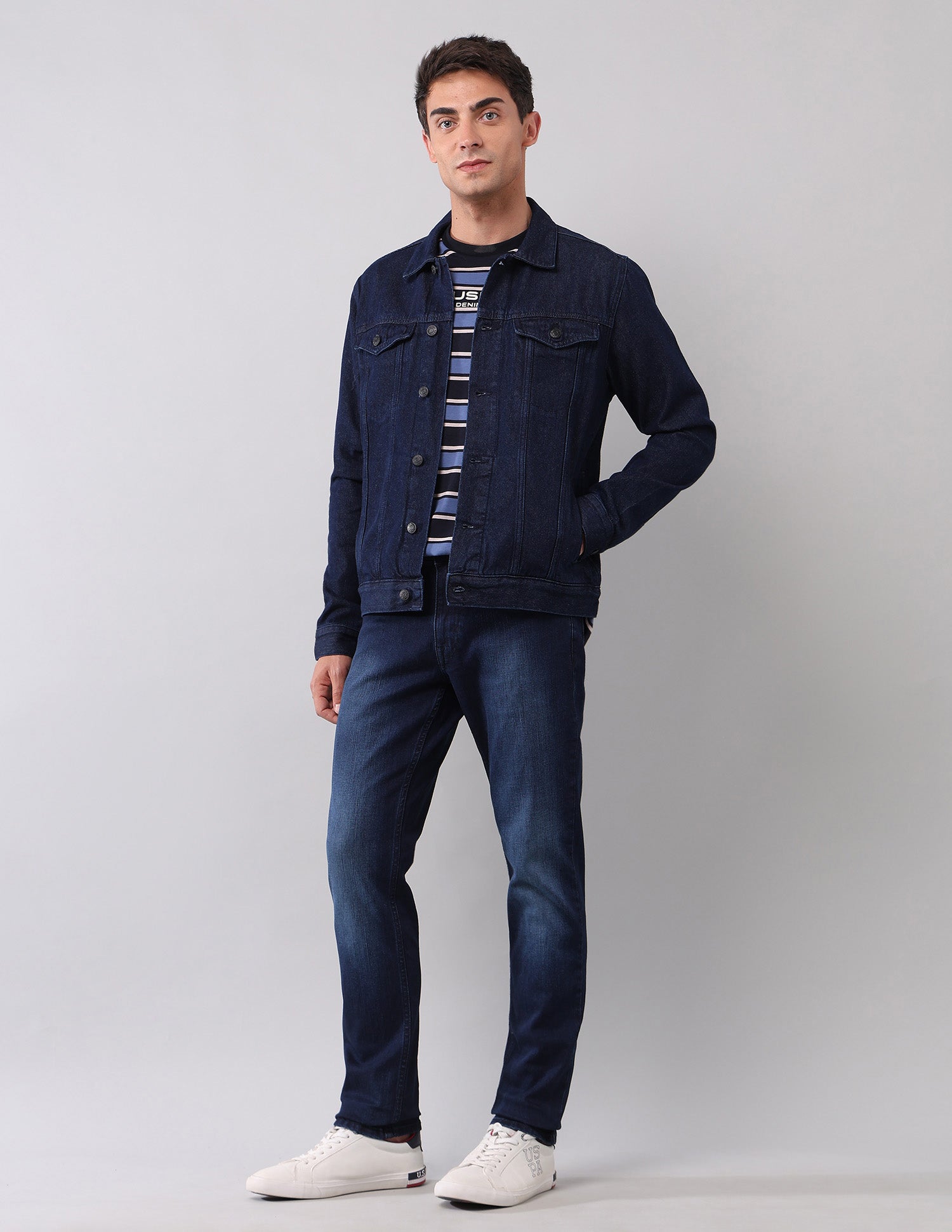 Solid Regular Fit Denim Jacket Dark Wash - U.S. Polo Assn. India | Large
