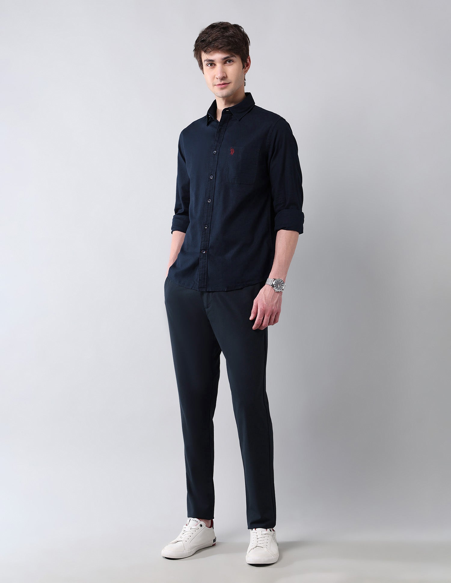 Solid Slim Fit Shirt Navy - U.S. Polo Assn. India | Large