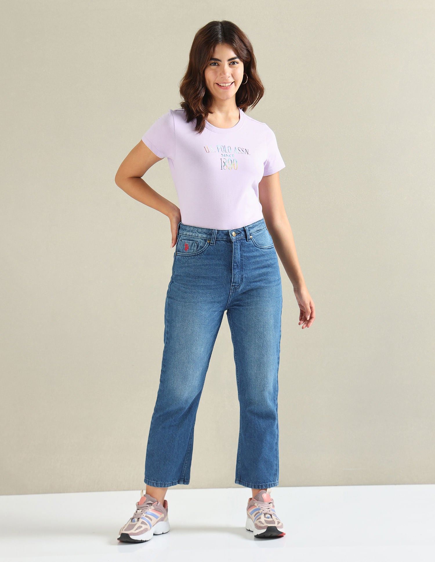 Metallic Logo Pure Cotton T-Shirt Lavender - U.S. POLO ASSN. | Large