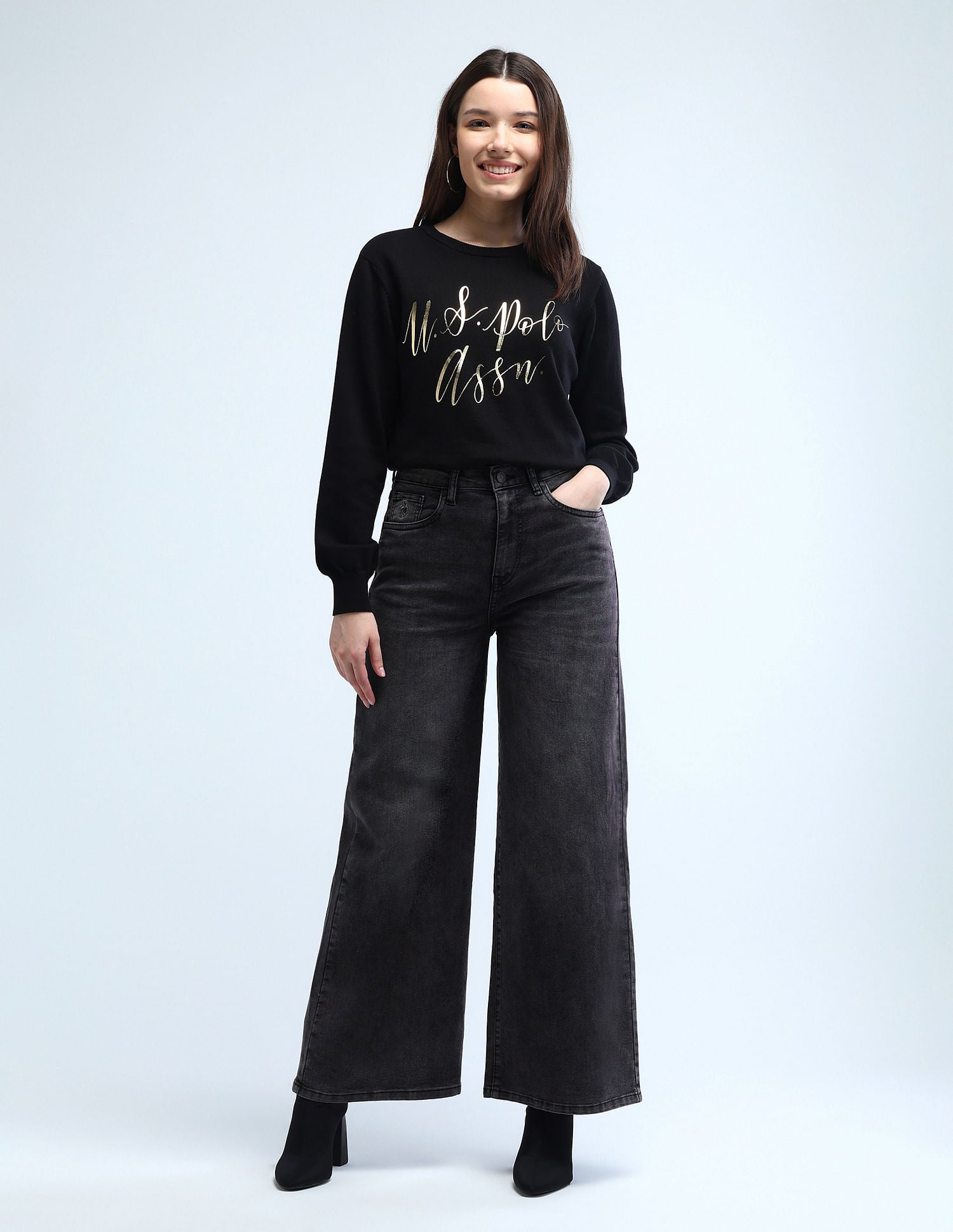 High Rise Ultra Wideleg Jeans Dark Grey - U.S. POLO ASSN. | Large