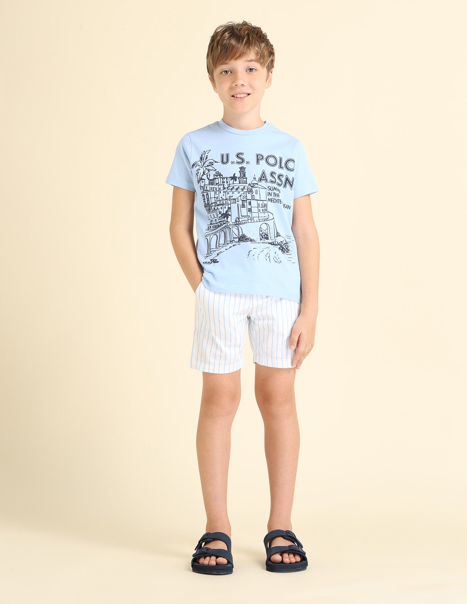 Boys Brand Printed Regular Fit T-Shirt Light Blue - U.S. POLO ASSN. | Large