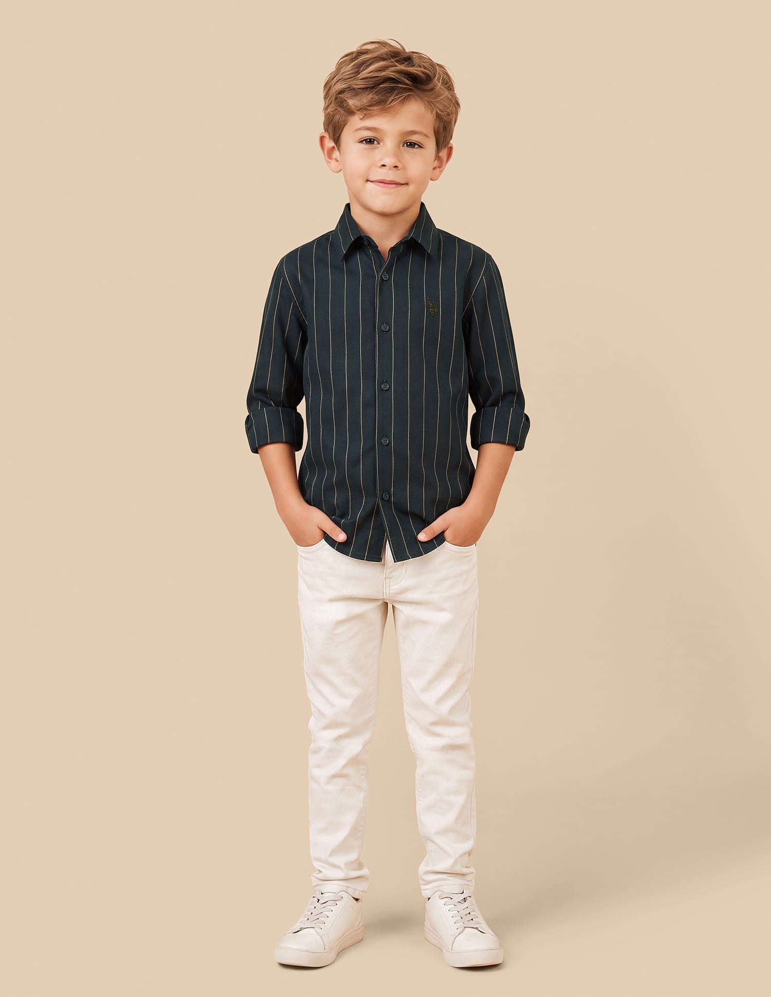 Vertical Striped Regular Fit Shirt Green - U.S. Polo Assn. India | Large