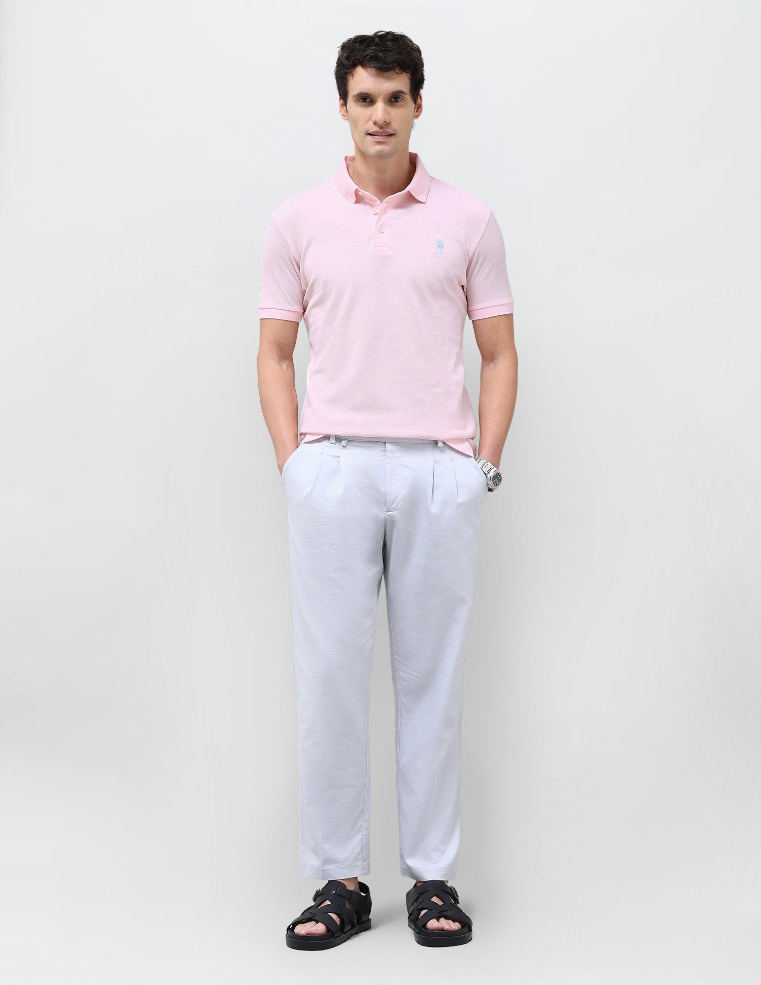 Solid Slim Fit Polo Shirt Pink - U.S. Polo Assn. India | Large