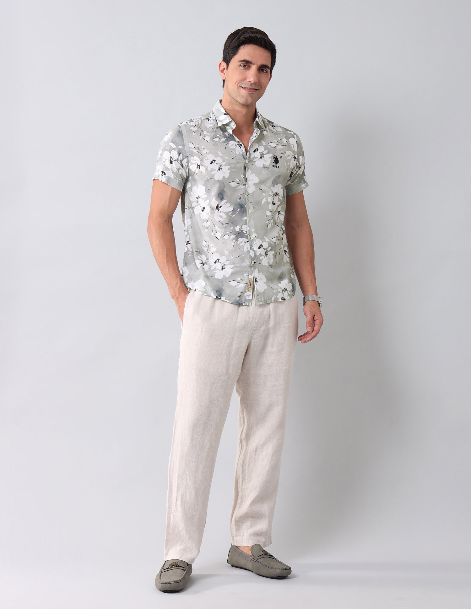 Regular Fit Floral Printed Shirt Grey - U.S. Polo Assn. India | Large