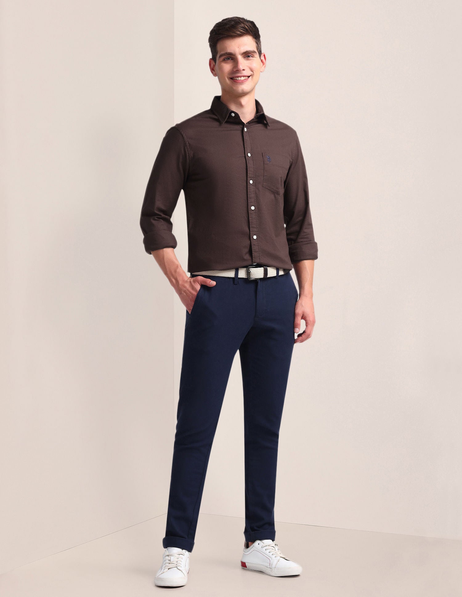 Solid Dobby Shirt Brown - U.S. Polo Assn. India | Large