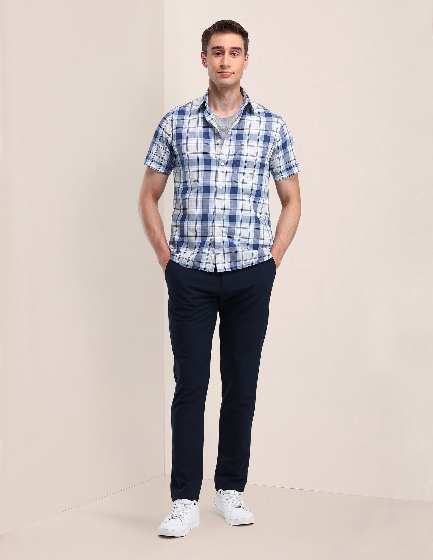 Tailored Fit Checked Shirt Blue - U.S. Polo Assn. India | Large