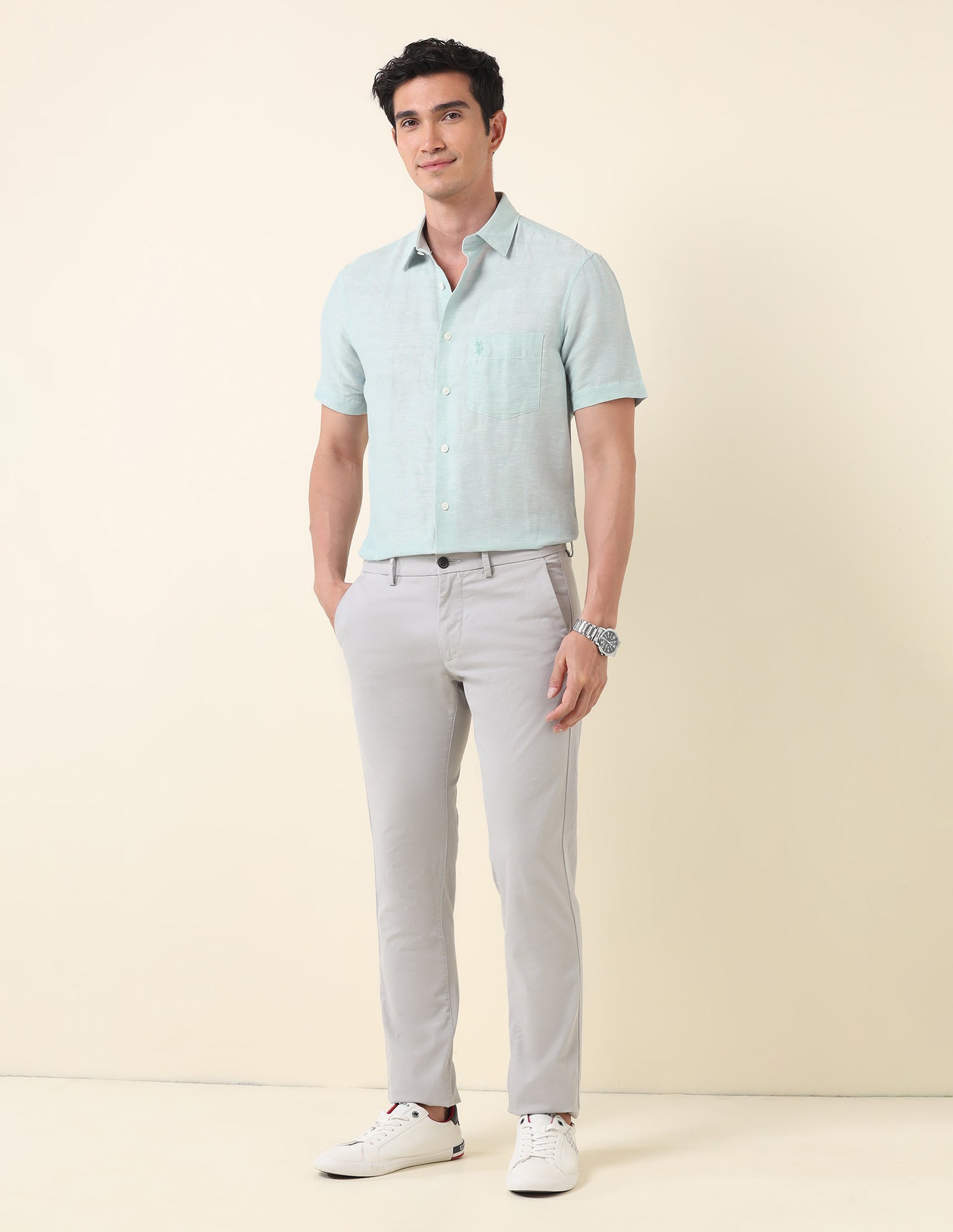 Textured Tailored Fit Shirt Aqua - U.S. Polo Assn. India | Large