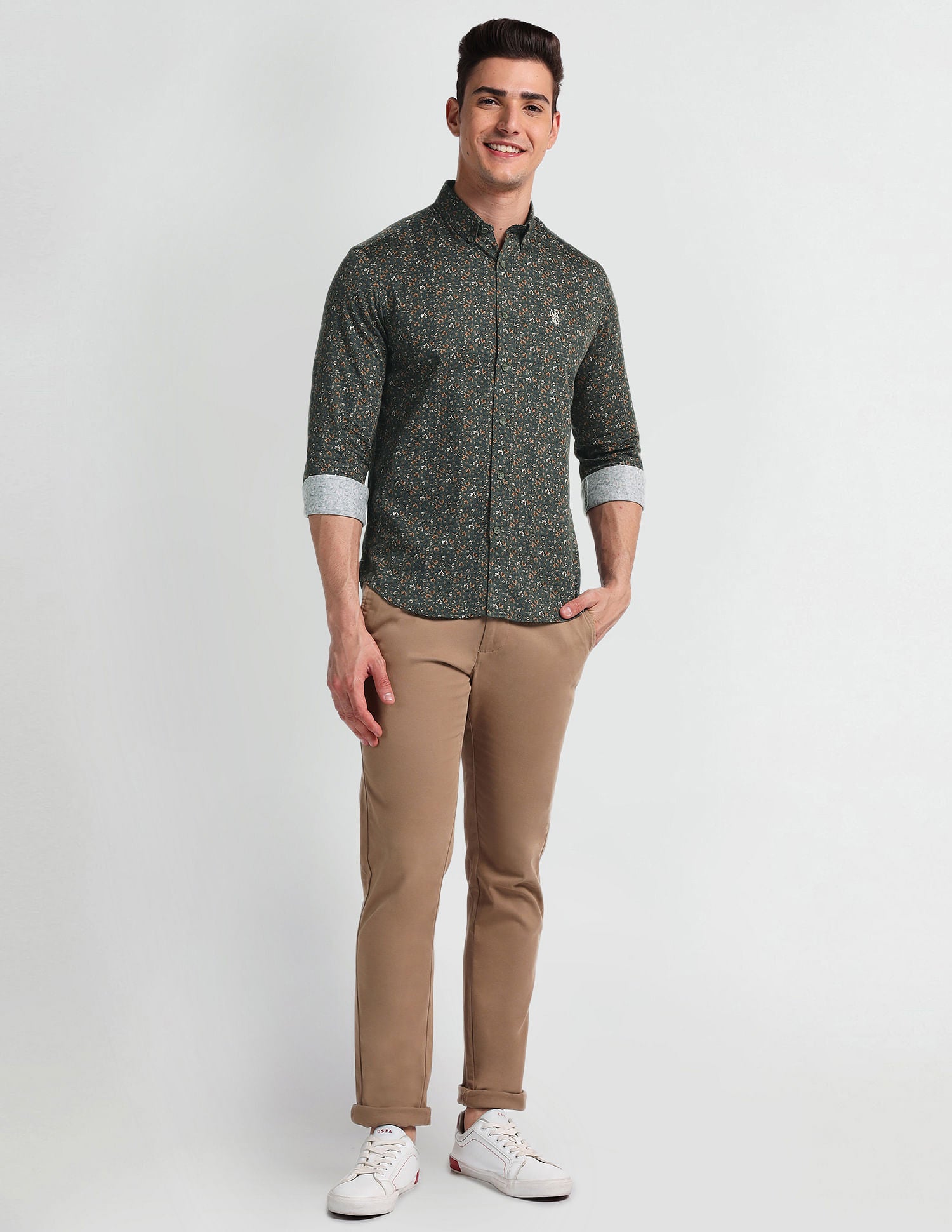 Slim Fit Floral Shirt Olive - U.S. Polo Assn. India | Large