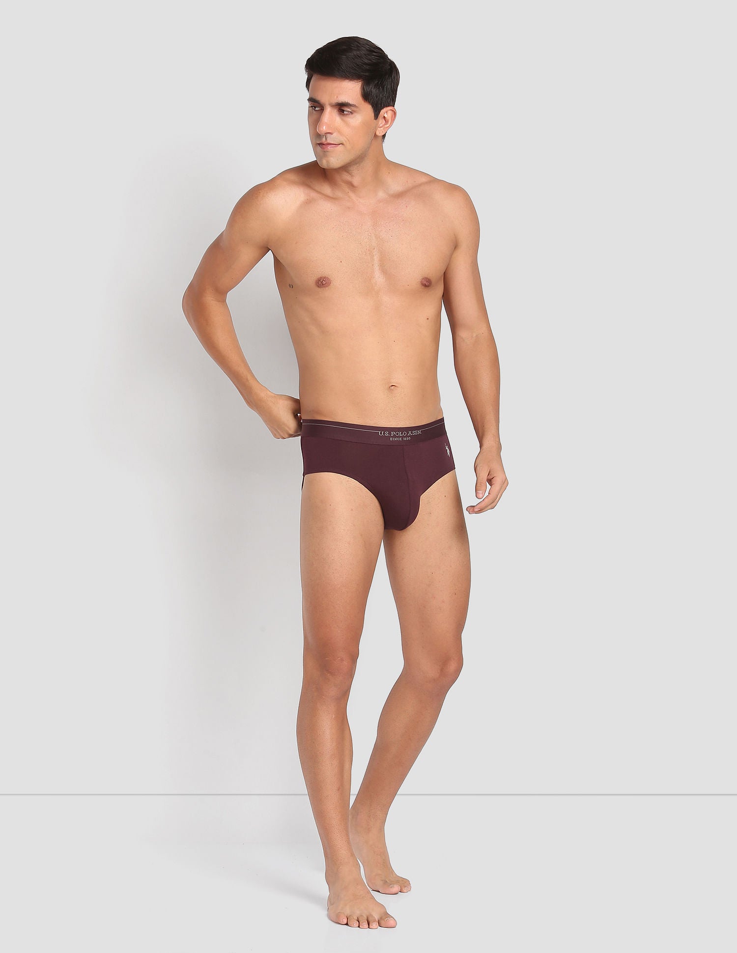 Modal Cotton Stretch Antibacterial PB003 Premium Briefs - Pack Of 1 Maroon - U.S. POLO ASSN. | Large
