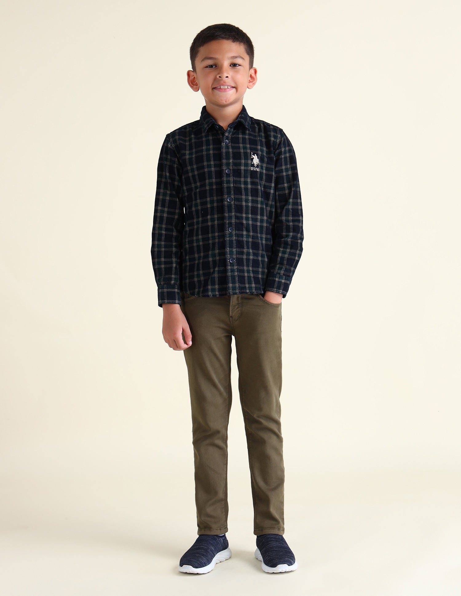 Boys Tartan Check Printed Regular Fit Shirt Navy - U.S. Polo Assn. India | Large